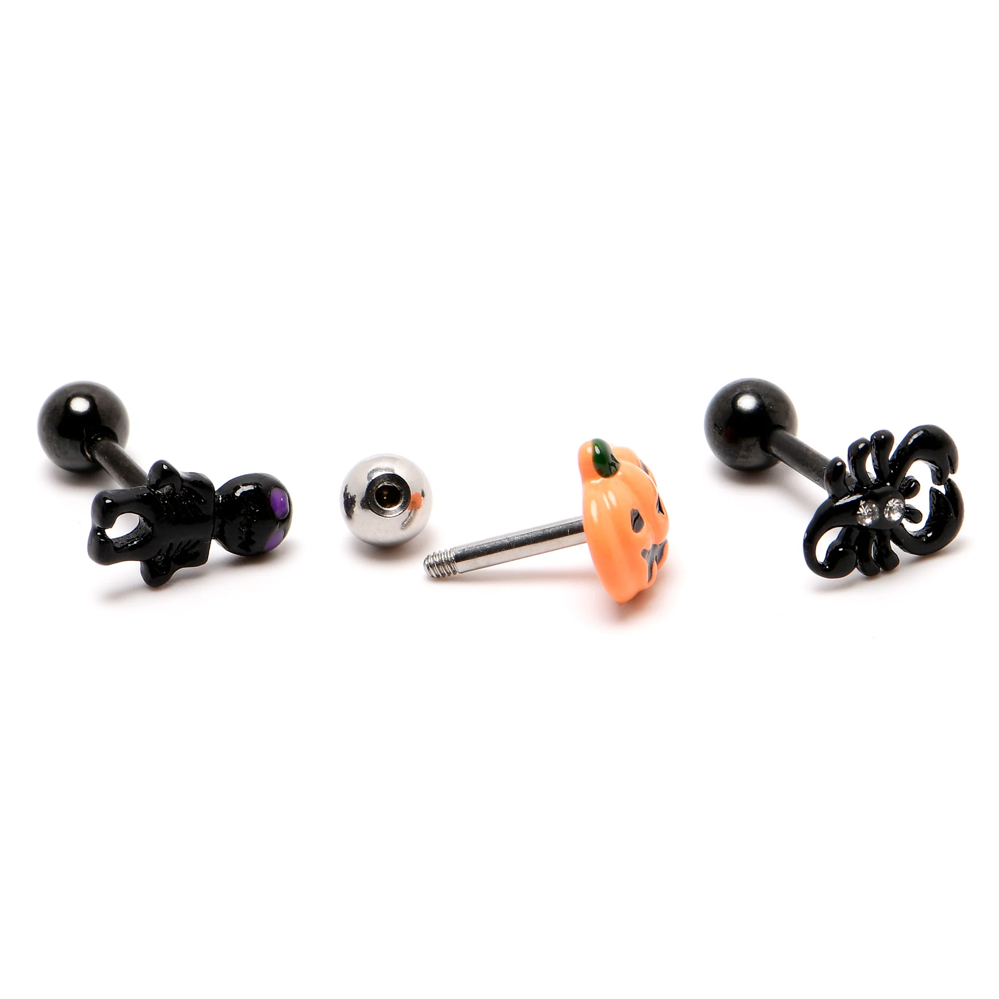 16G 1/4 Clear Gem Black Scorpion Pumpkin Cartilage Earring Set of 3 - Image 7
