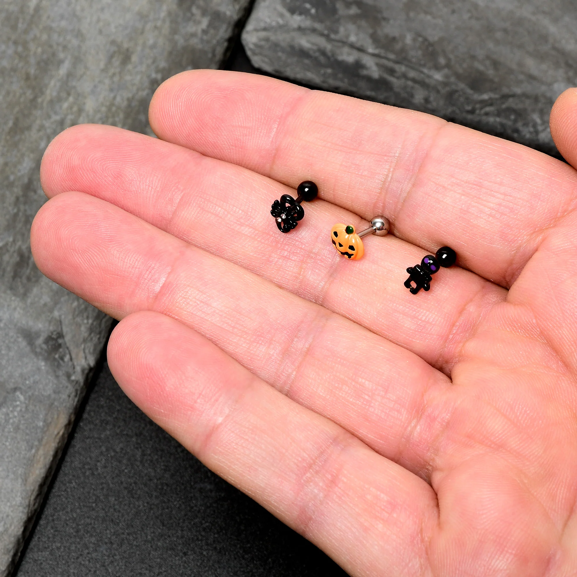 16G 1/4 Clear Gem Black Scorpion Pumpkin Cartilage Earring Set of 3 - Image 8