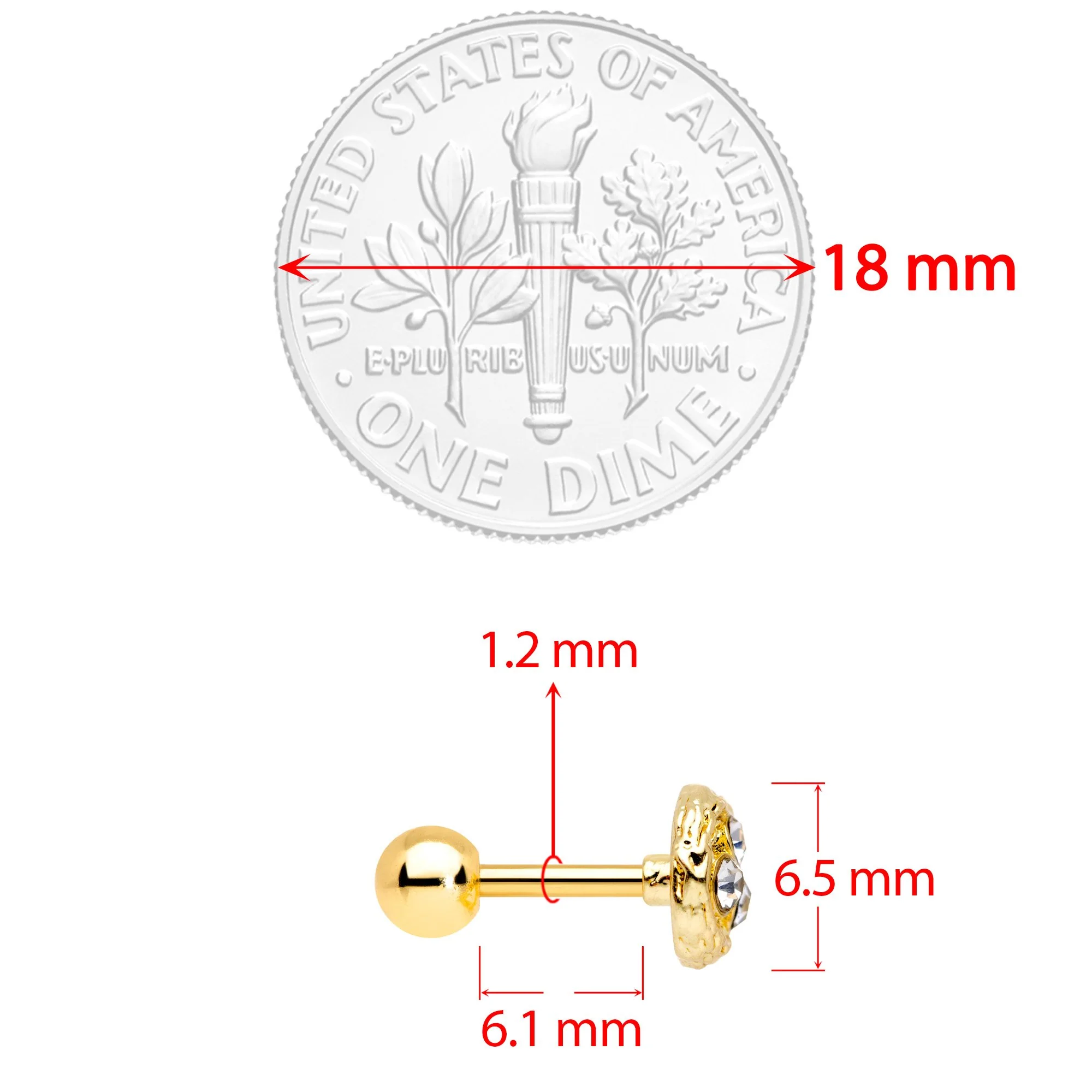 16G 1/4 Clear Gem Gold Tone Birds Nest Cartilage Tragus Earring - Image 4