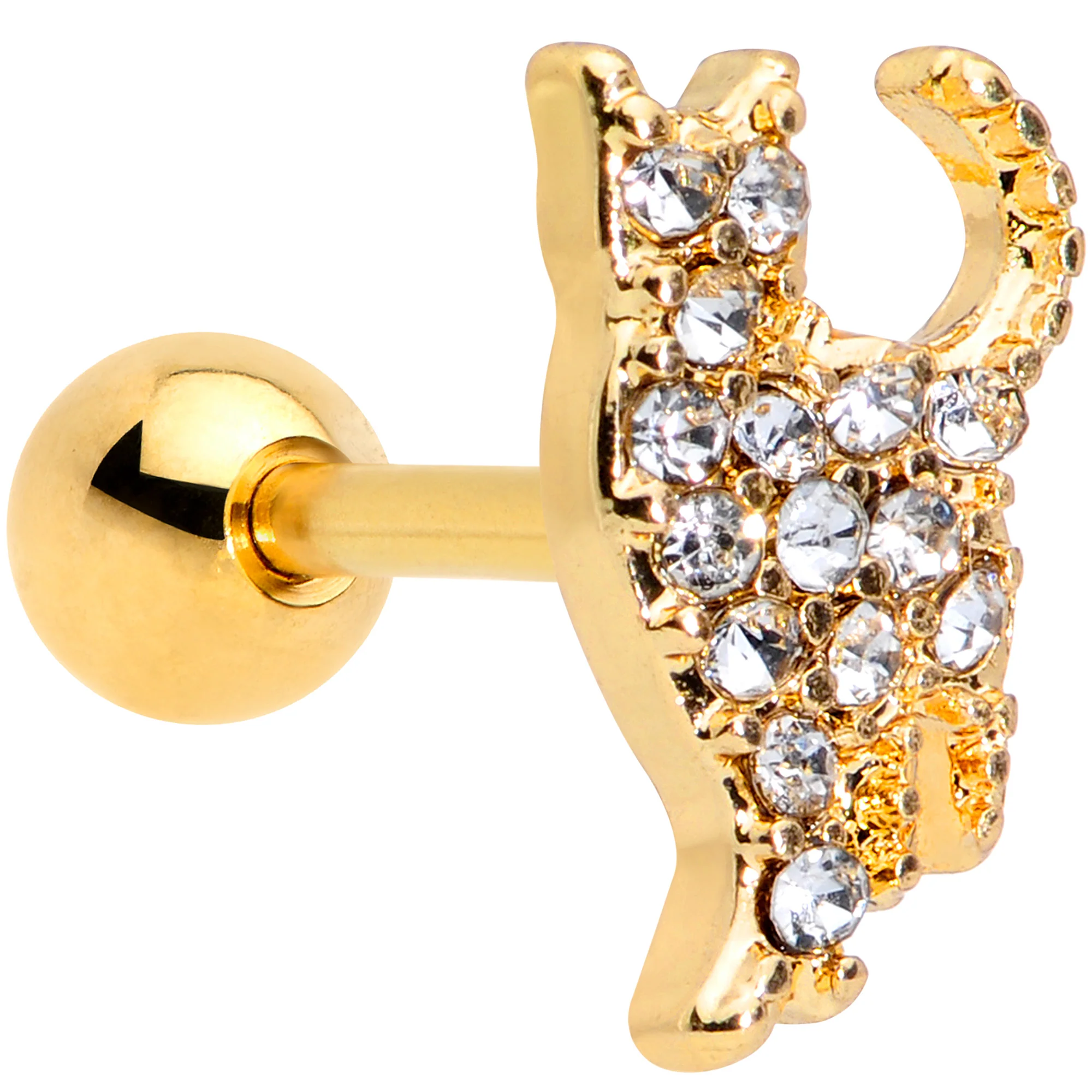 16G 1/4 Clear Gem Gold Tone Glamourpuss Cat Cartilage Earring