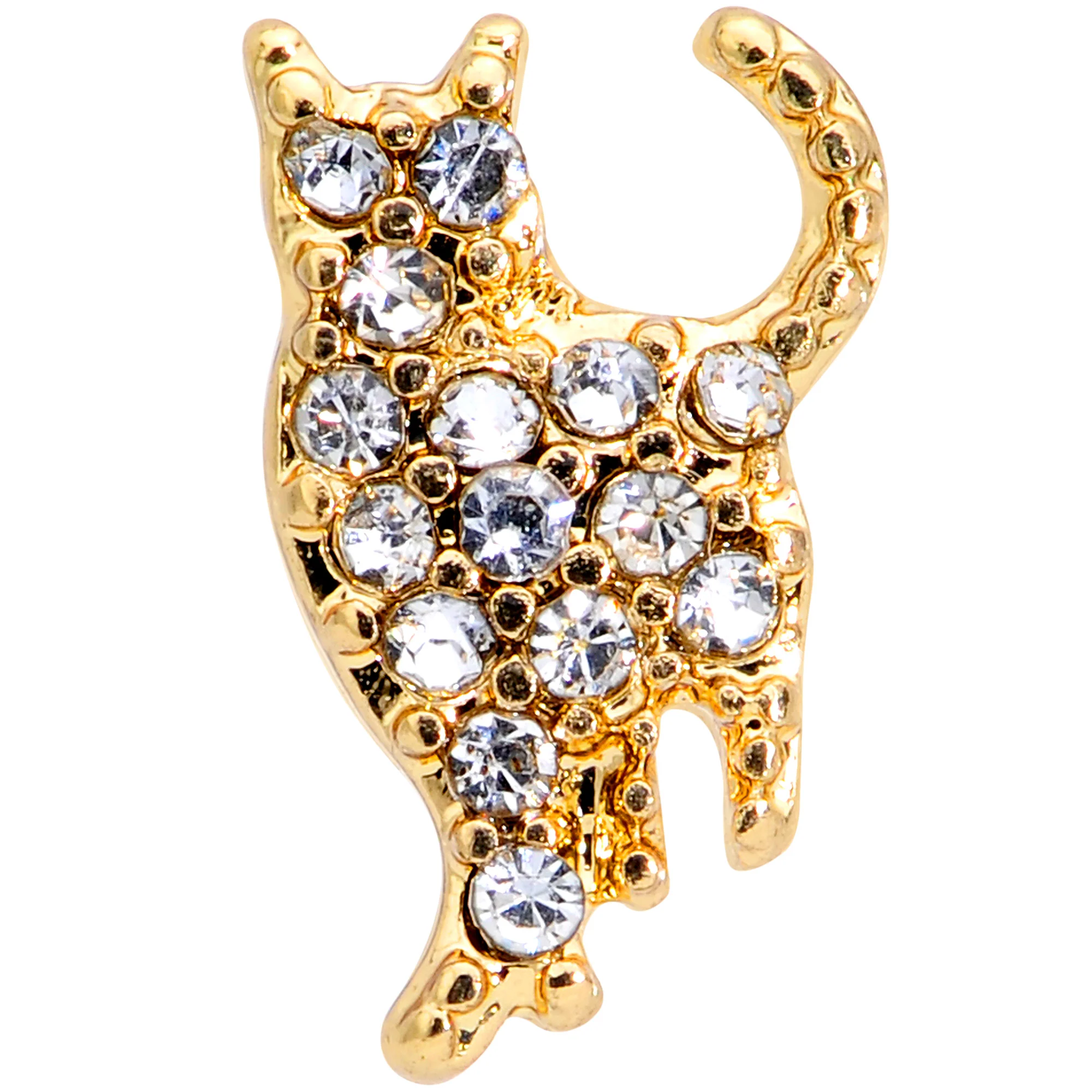 16G 1/4 Clear Gem Gold Tone Glamourpuss Cat Cartilage Earring - Image 2