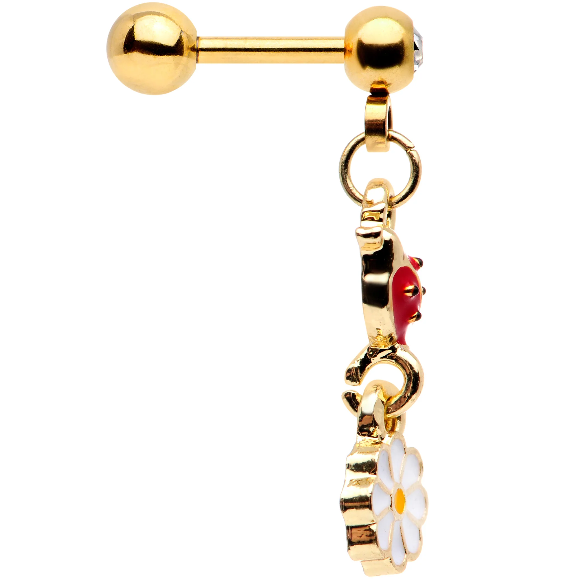 16G 1/4 Clear Gem Gold Tone Ladybug Dangle Cartilage Tragus - Image 3