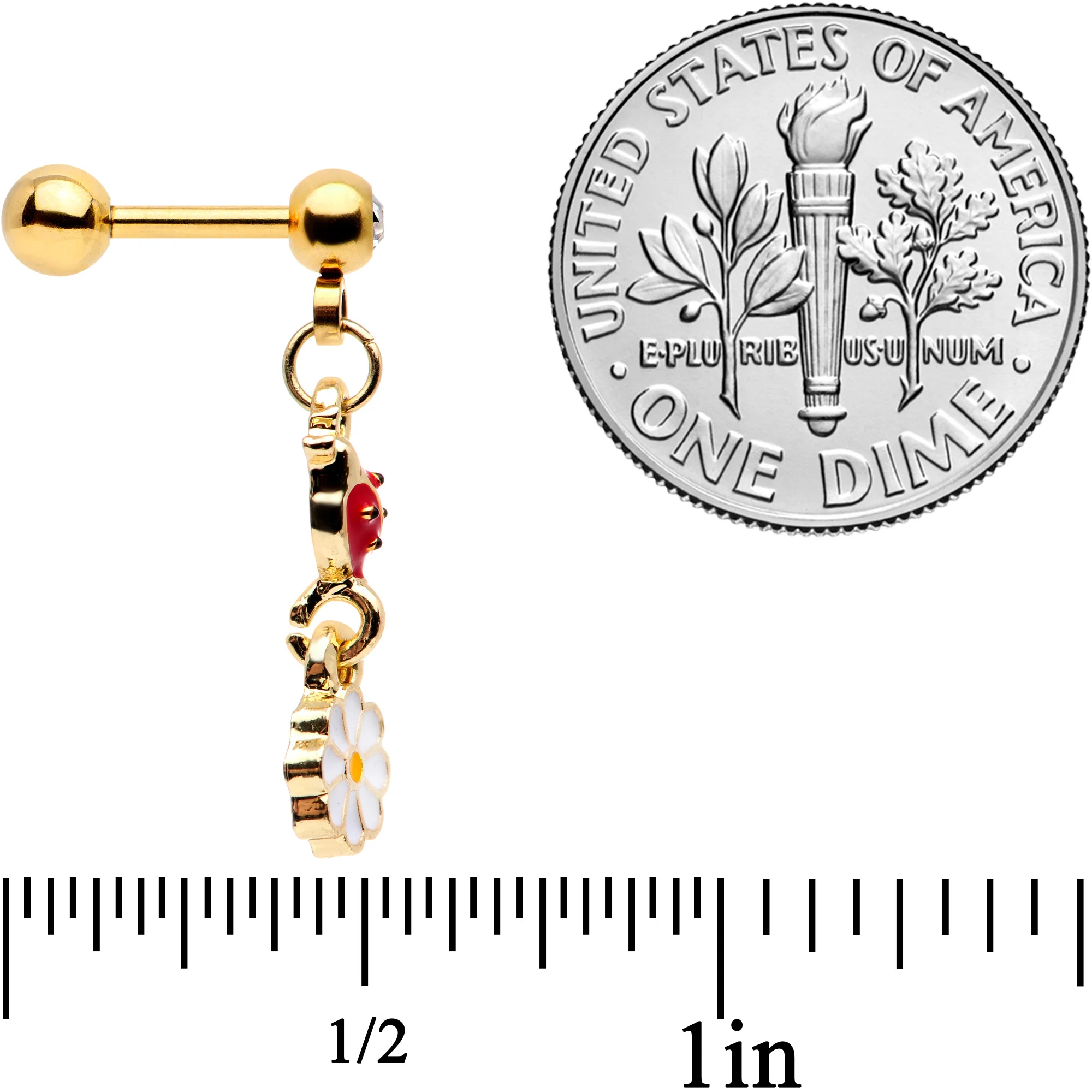 16G 1/4 Clear Gem Gold Tone Ladybug Dangle Cartilage Tragus - Image 4