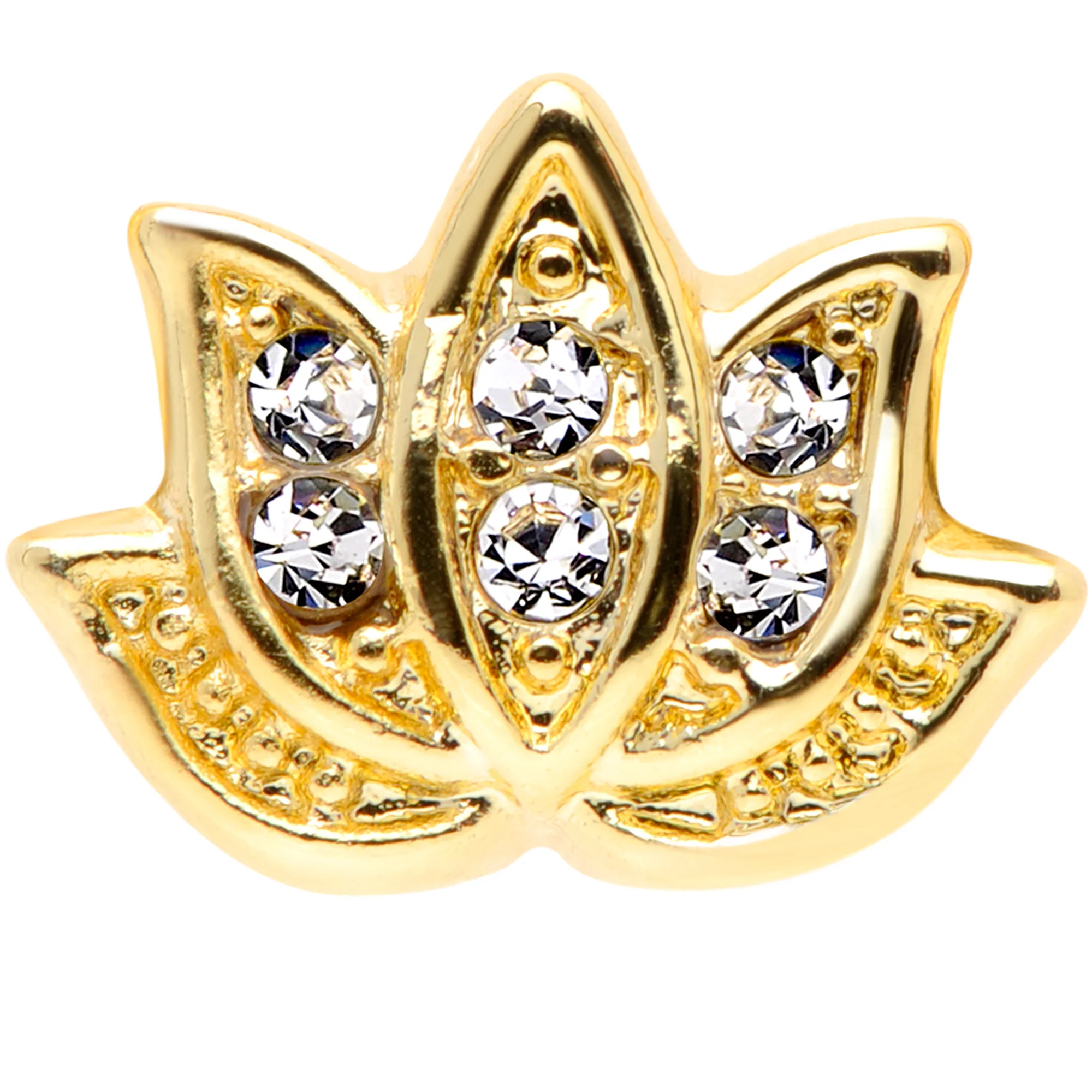 16G 1/4 Clear Gem Gold Tone Lotus Flower Cartilage Tragus Earring - Image 2