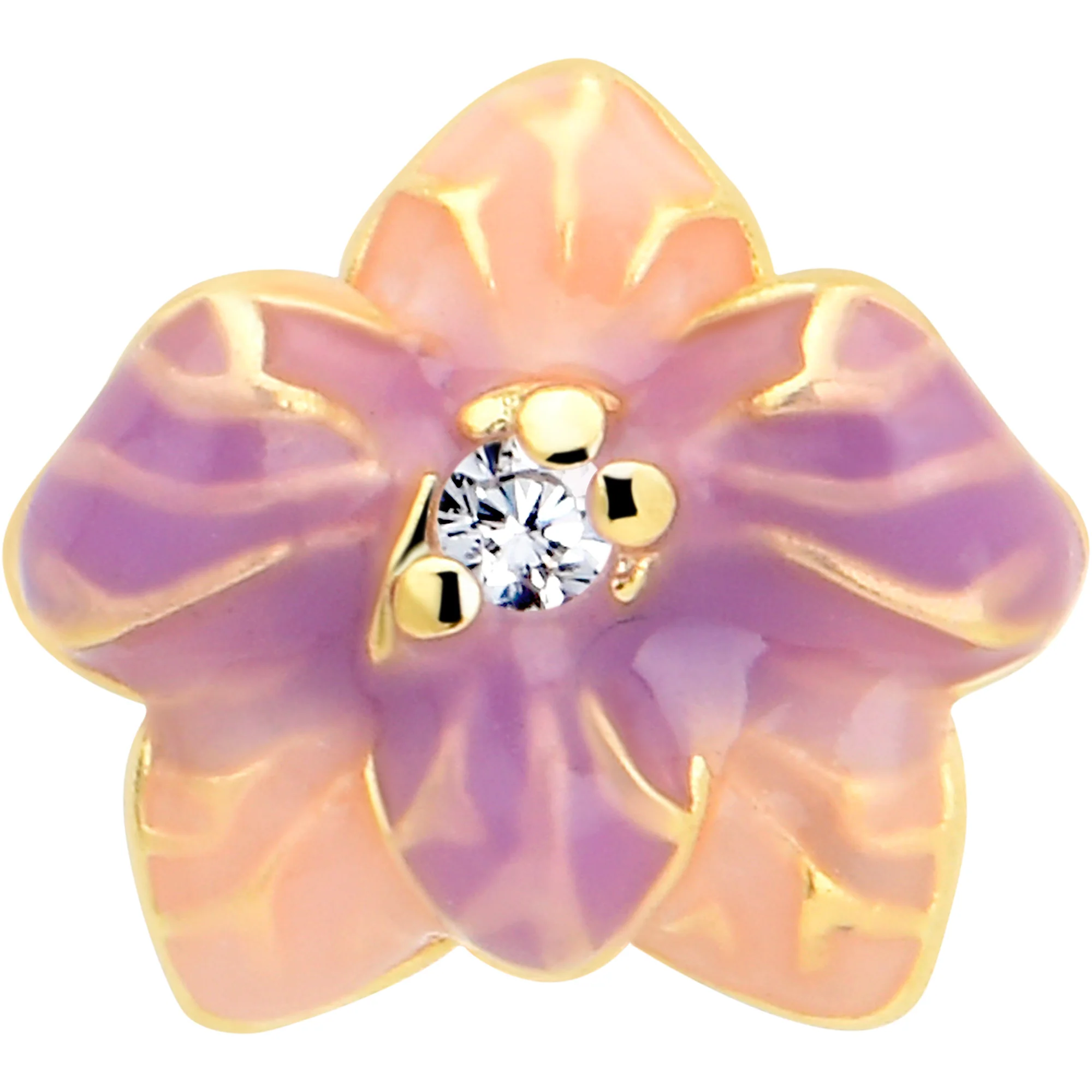 16G 1/4 Clear Gem Gold Tone Pastel Flower Cartilage Labret - Image 2