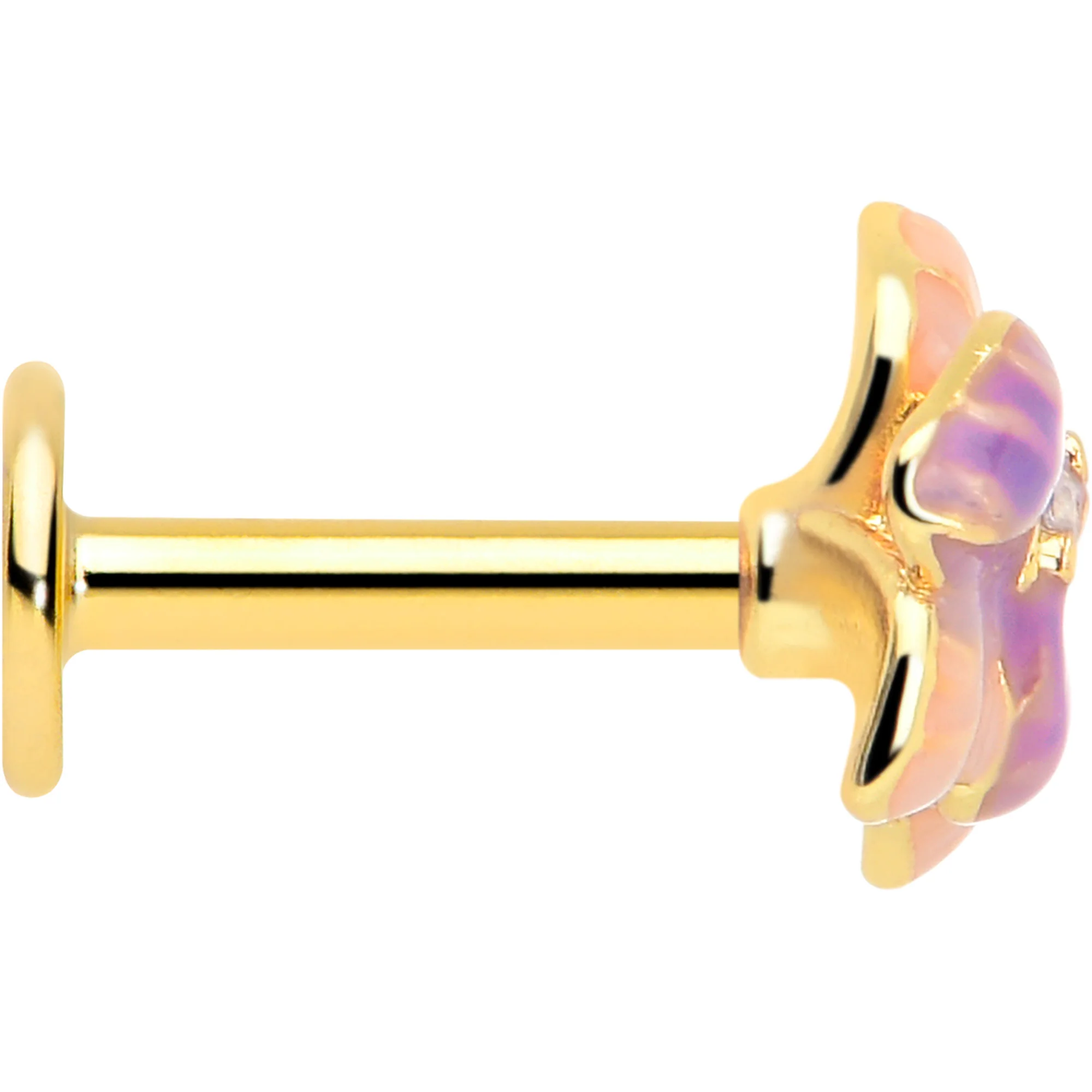16G 1/4 Clear Gem Gold Tone Pastel Flower Cartilage Labret - Image 3