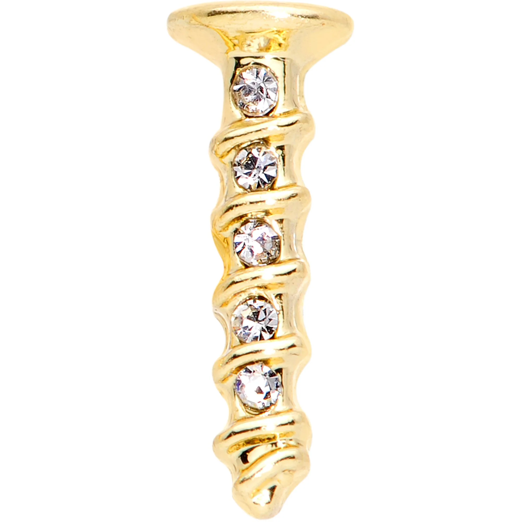 16G 1/4 Clear Gem Gold Tone Screw Cartilage Tragus Earring - Image 2