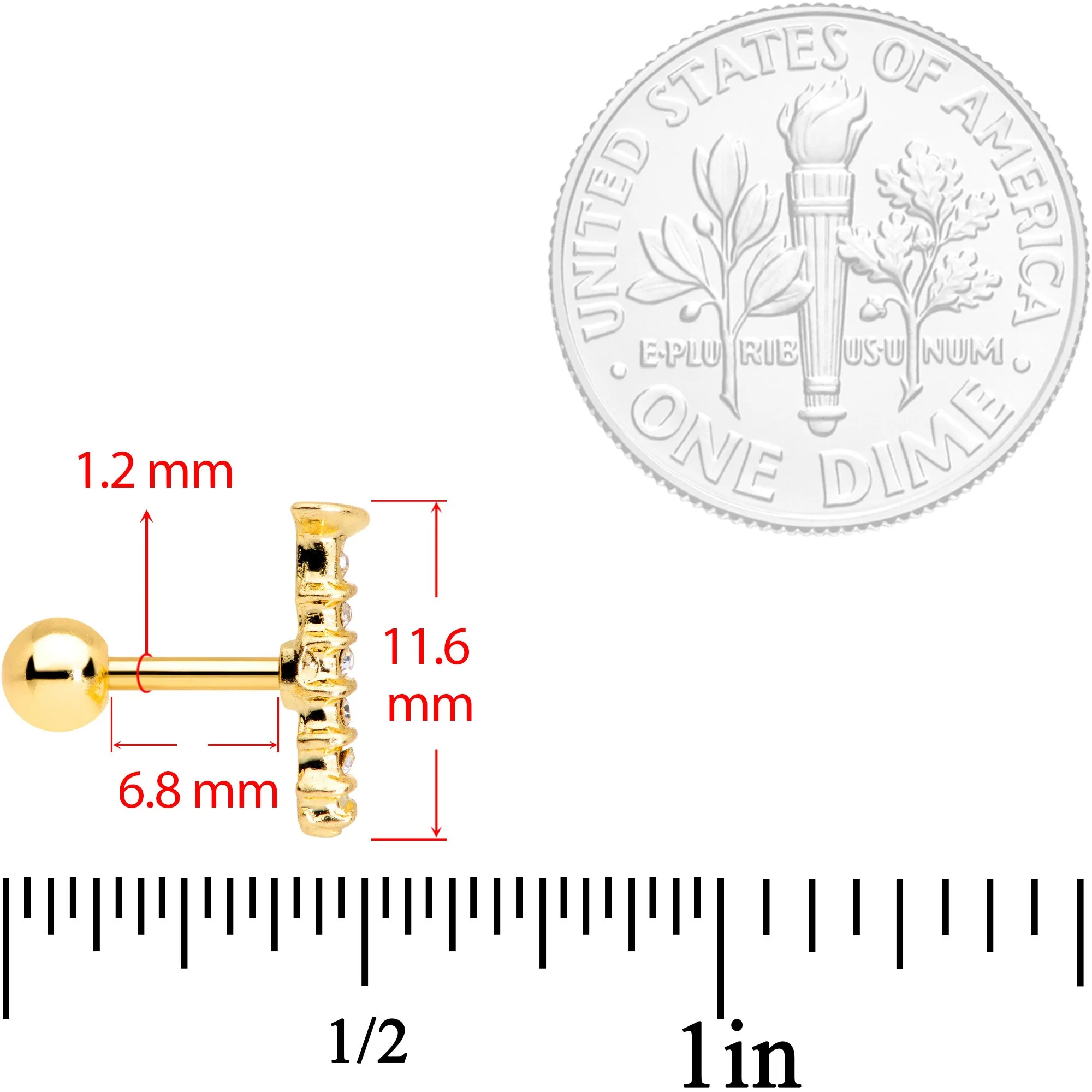 16G 1/4 Clear Gem Gold Tone Screw Cartilage Tragus Earring - Image 4