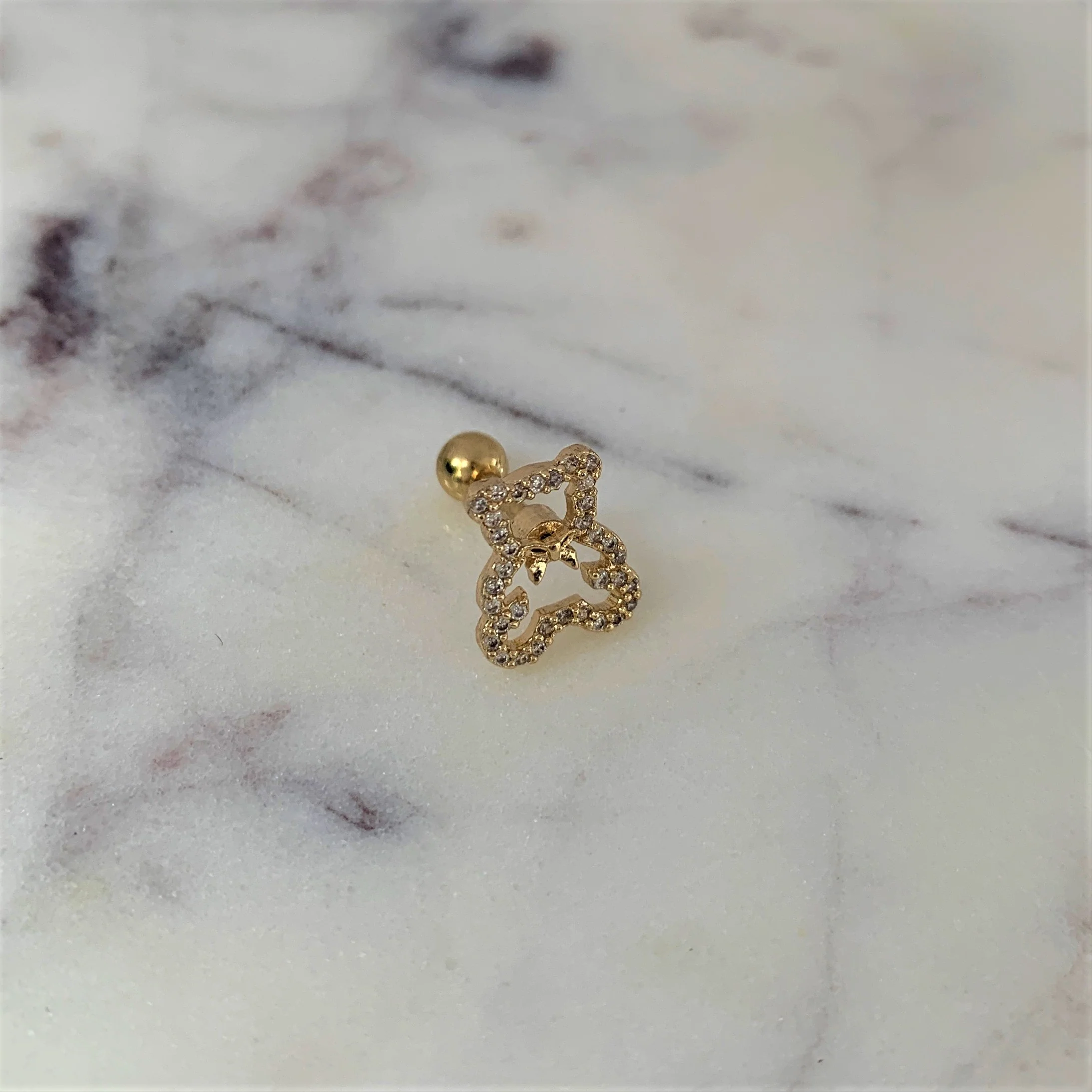 16G 1/4 Clear Gem Gold Tone Teddy Bear Cartilage Tragus - Image 3
