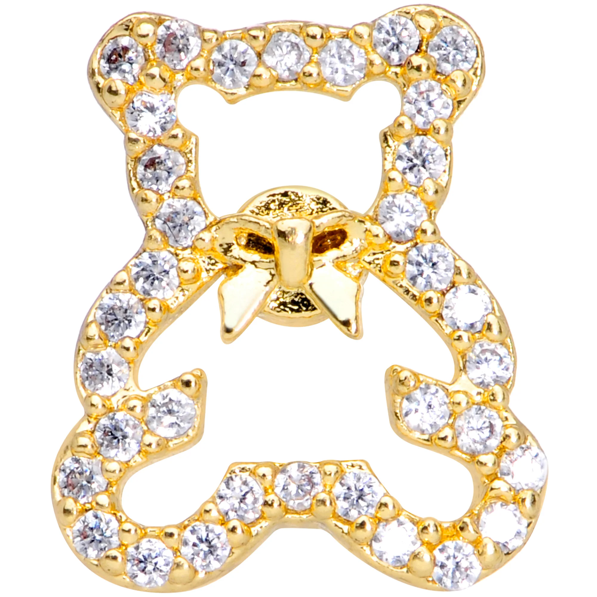 16G 1/4 Clear Gem Gold Tone Teddy Bear Cartilage Tragus - Image 4