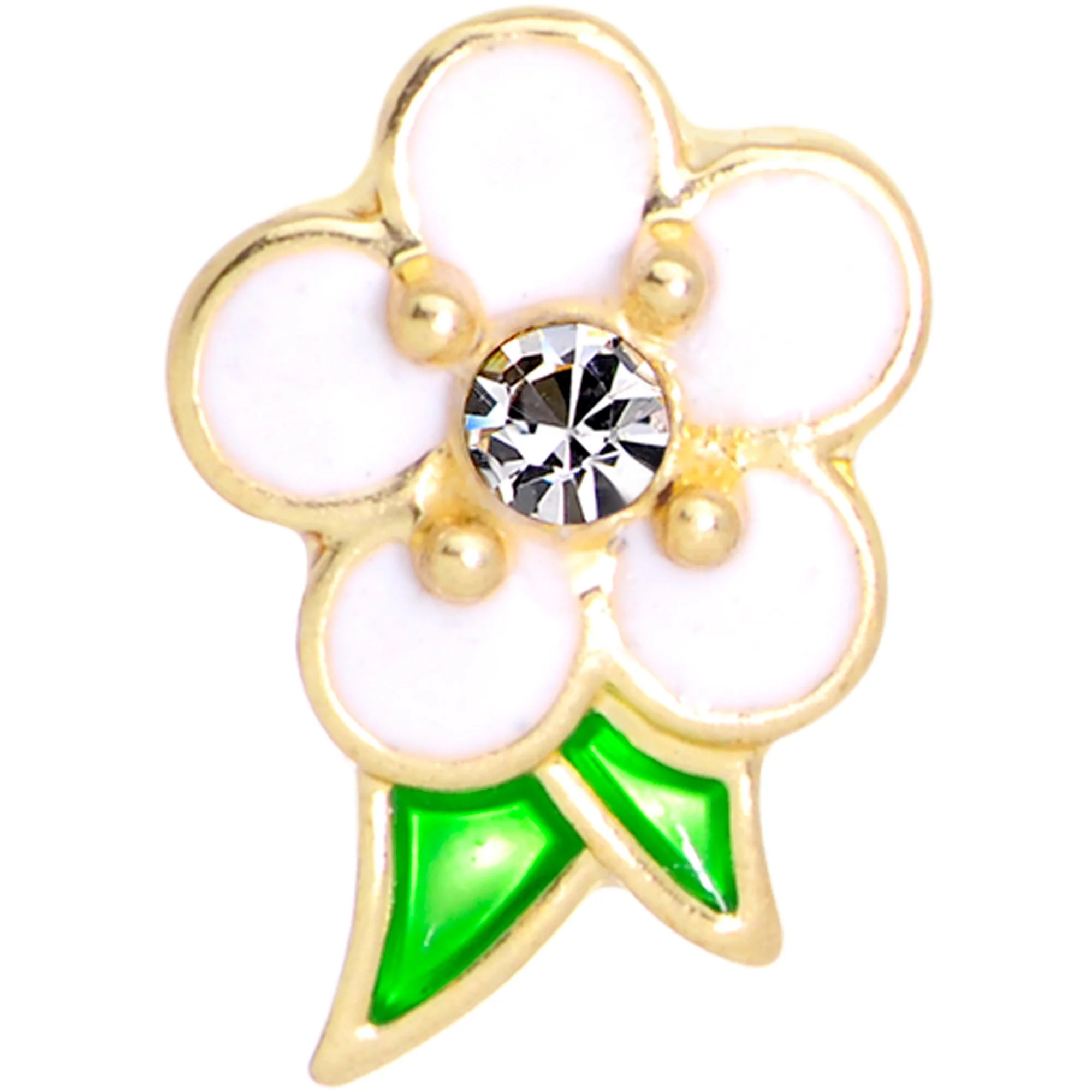 16G 1/4 Clear Gem Gold Tone White Flower Cartilage Earring - Image 2