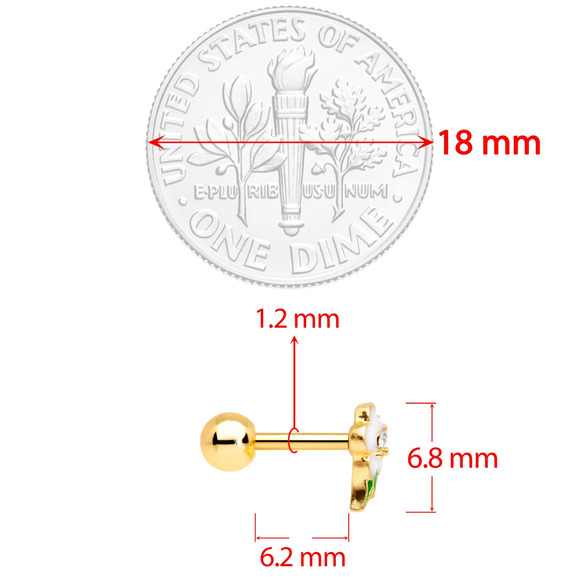 16G 1/4 Clear Gem Gold Tone White Flower Cartilage Earring - Image 4