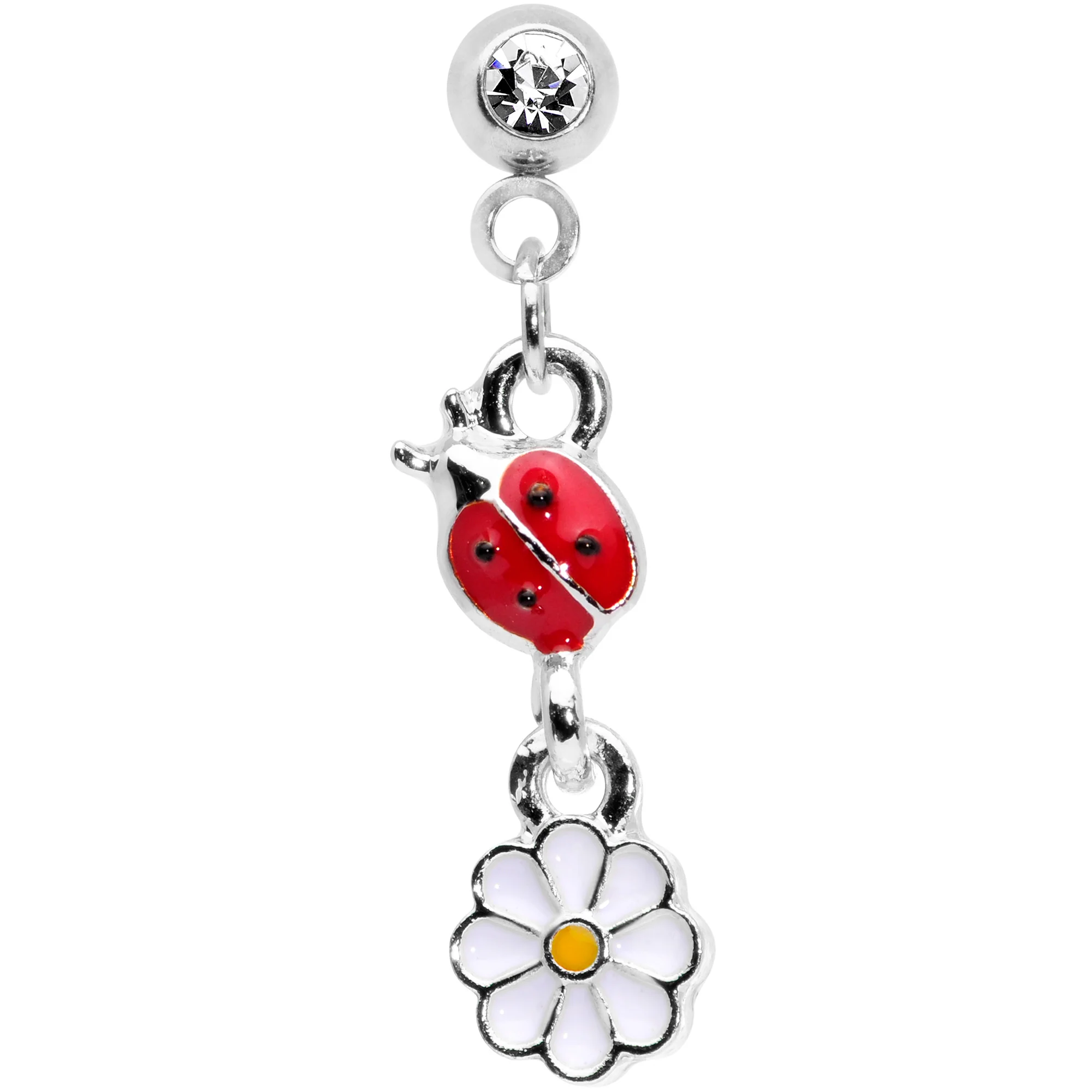 16G 1/4 Clear Gem Ladybug Dangle Cartilage Tragus - Image 2
