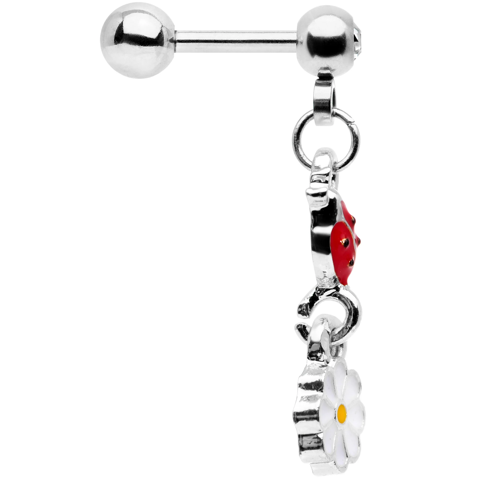 16G 1/4 Clear Gem Ladybug Dangle Cartilage Tragus - Image 3