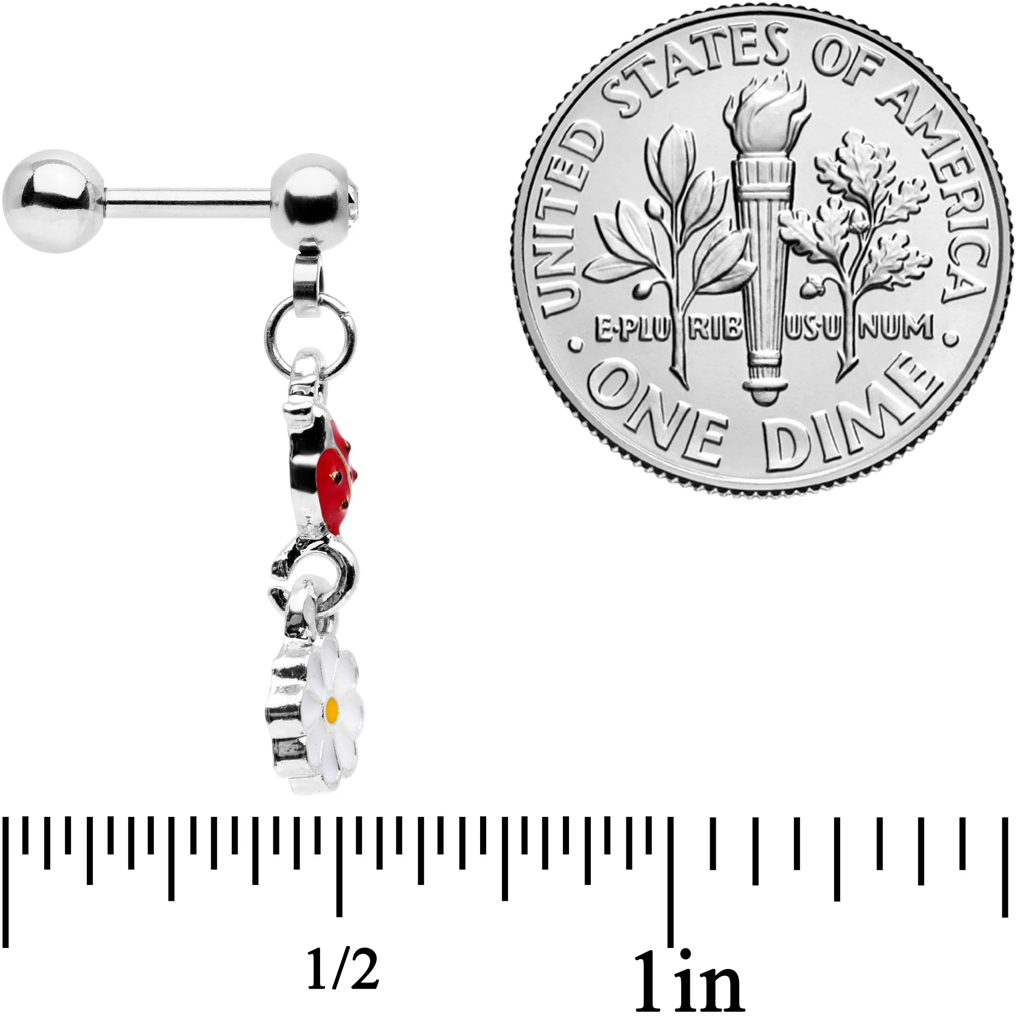 16G 1/4 Clear Gem Ladybug Dangle Cartilage Tragus - Image 4