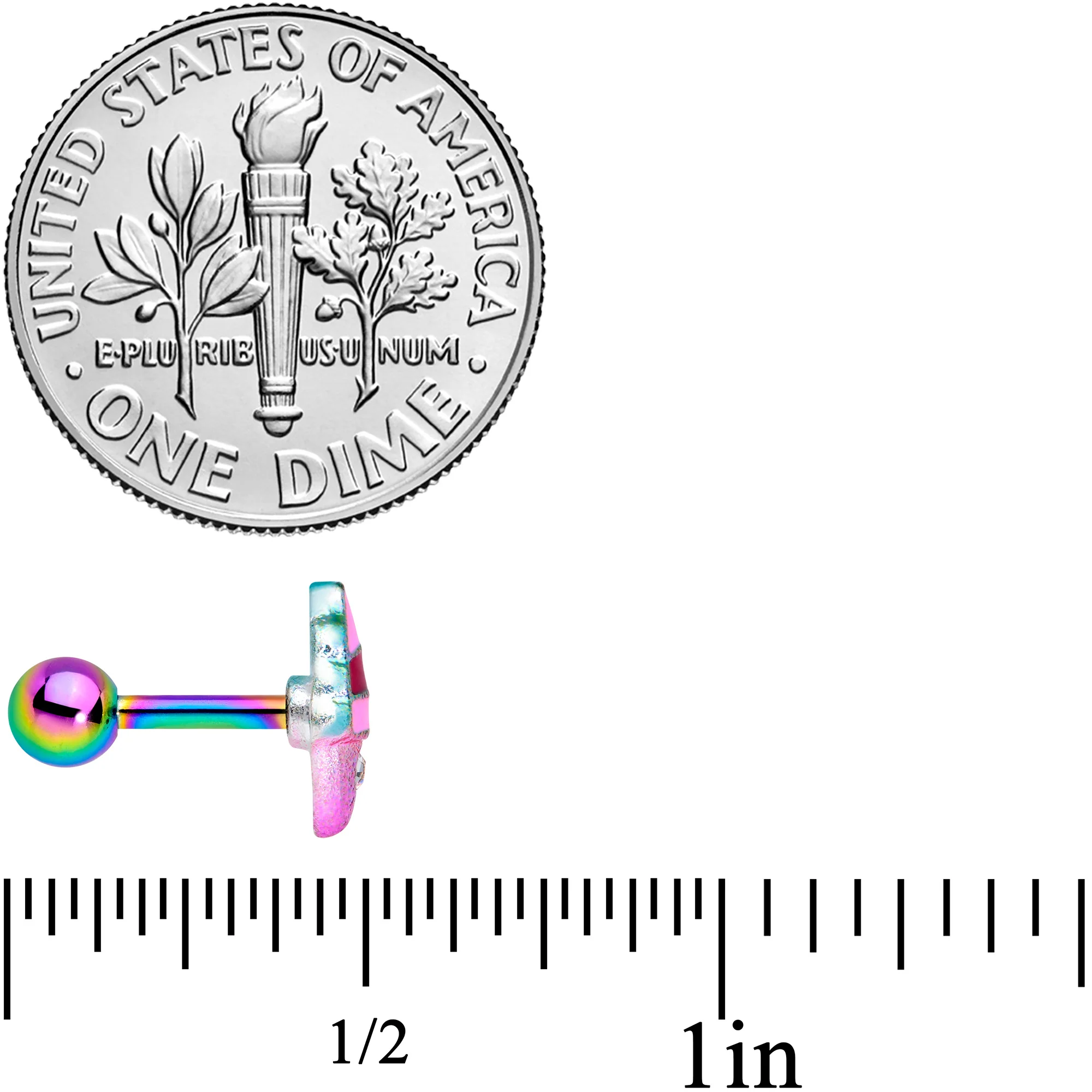16G 1/4 Clear Gem Rainbow Ice Cream Cone Cartilage Tragus - Image 4