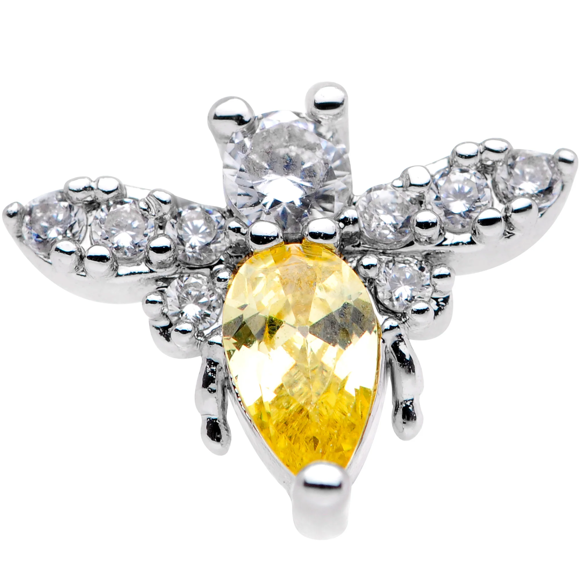 16G 1/4 Clear Yellow CZ Gem Bee Cartilage Tragus Earring - Image 2