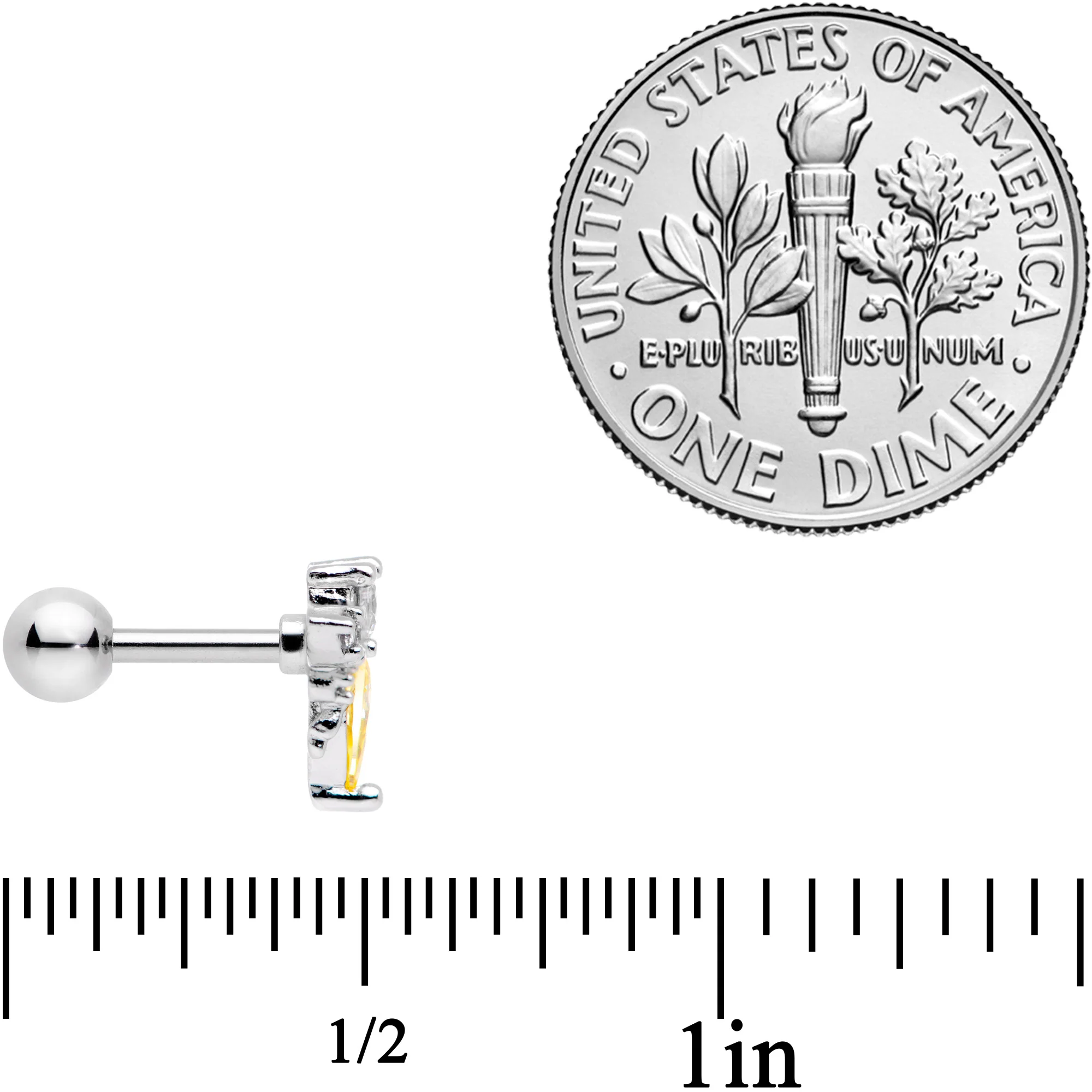 16G 1/4 Clear Yellow CZ Gem Bee Cartilage Tragus Earring - Image 4