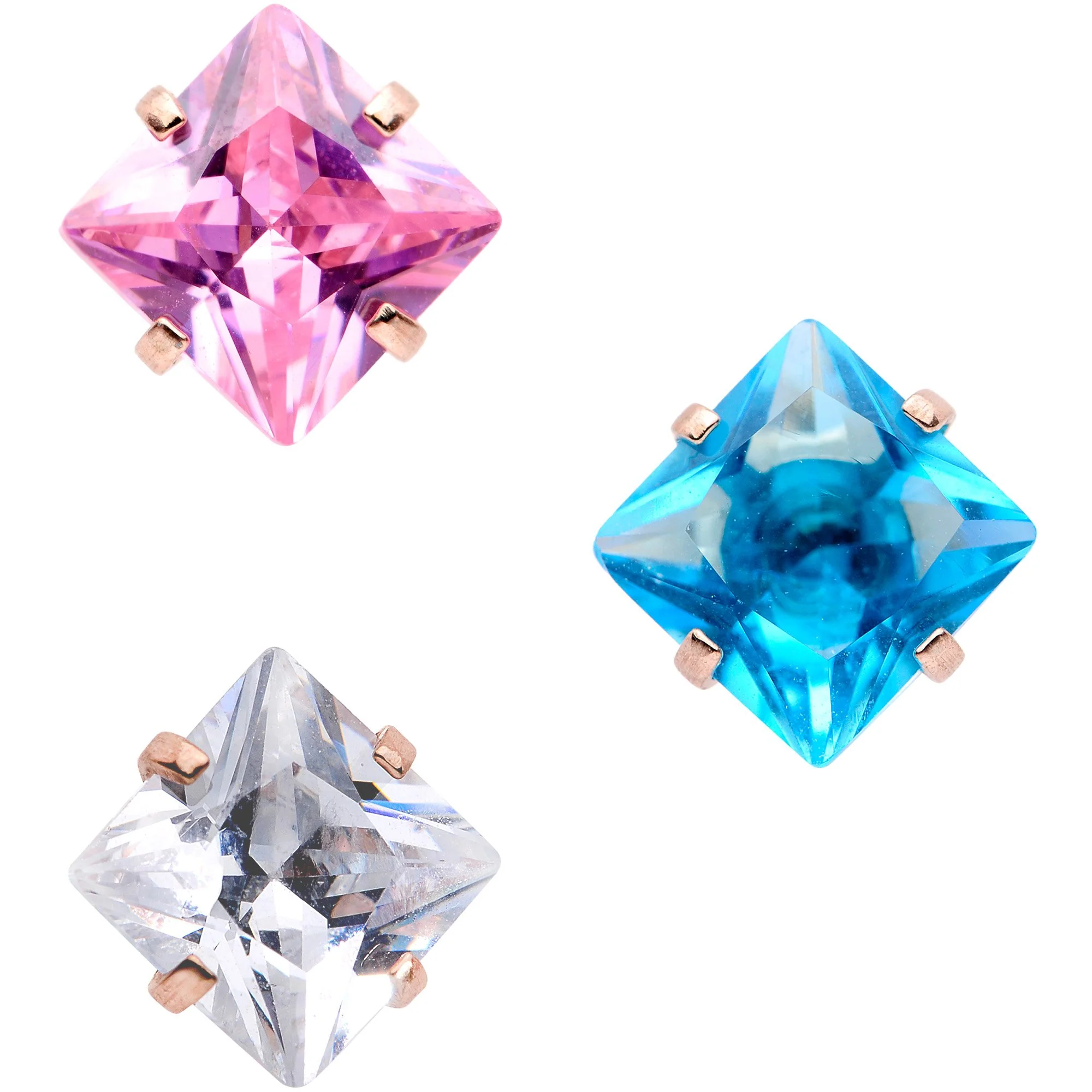 16G 1/4 Color CZ Gem Rose Gold Tone Cartilage Tragus Set of 3 - Image 2