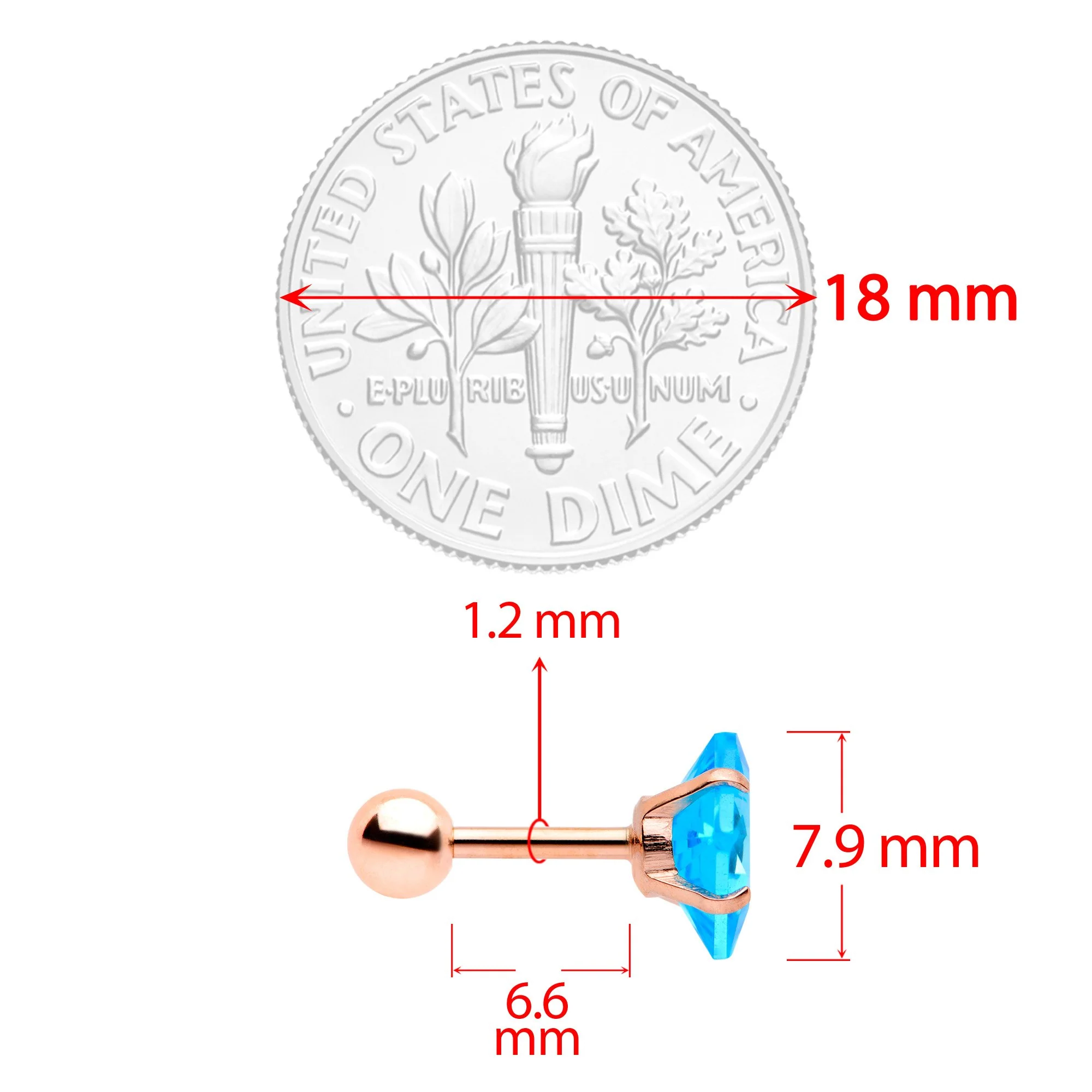 16G 1/4 Color CZ Gem Rose Gold Tone Cartilage Tragus Set of 3 - Image 4