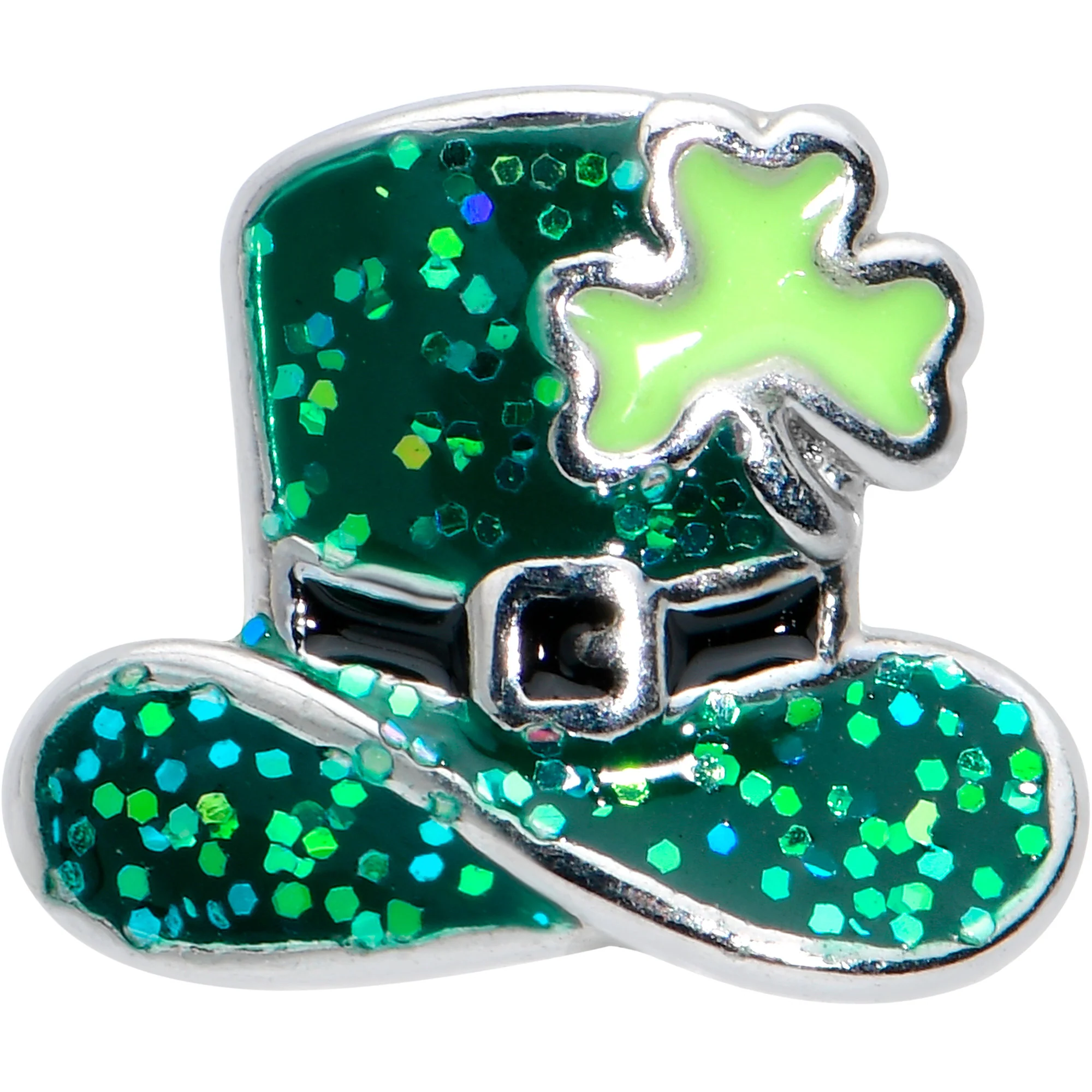 16G 1/4 Glitter Top Hat Shamrock Cartilage Tragus Earring - Image 2
