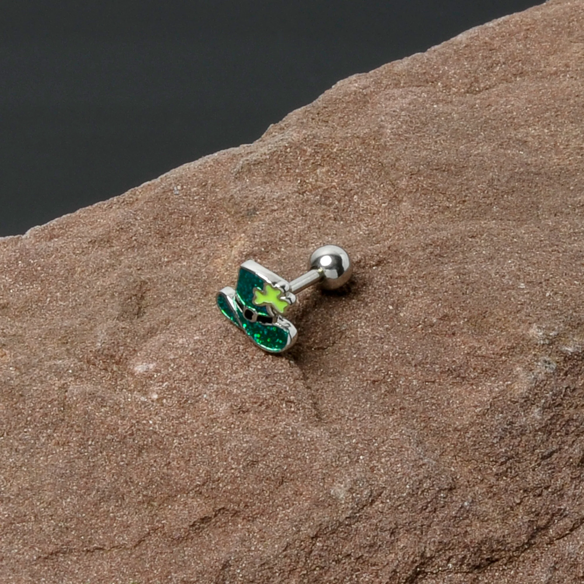 16G 1/4 Glitter Top Hat Shamrock Cartilage Tragus Earring - Image 7