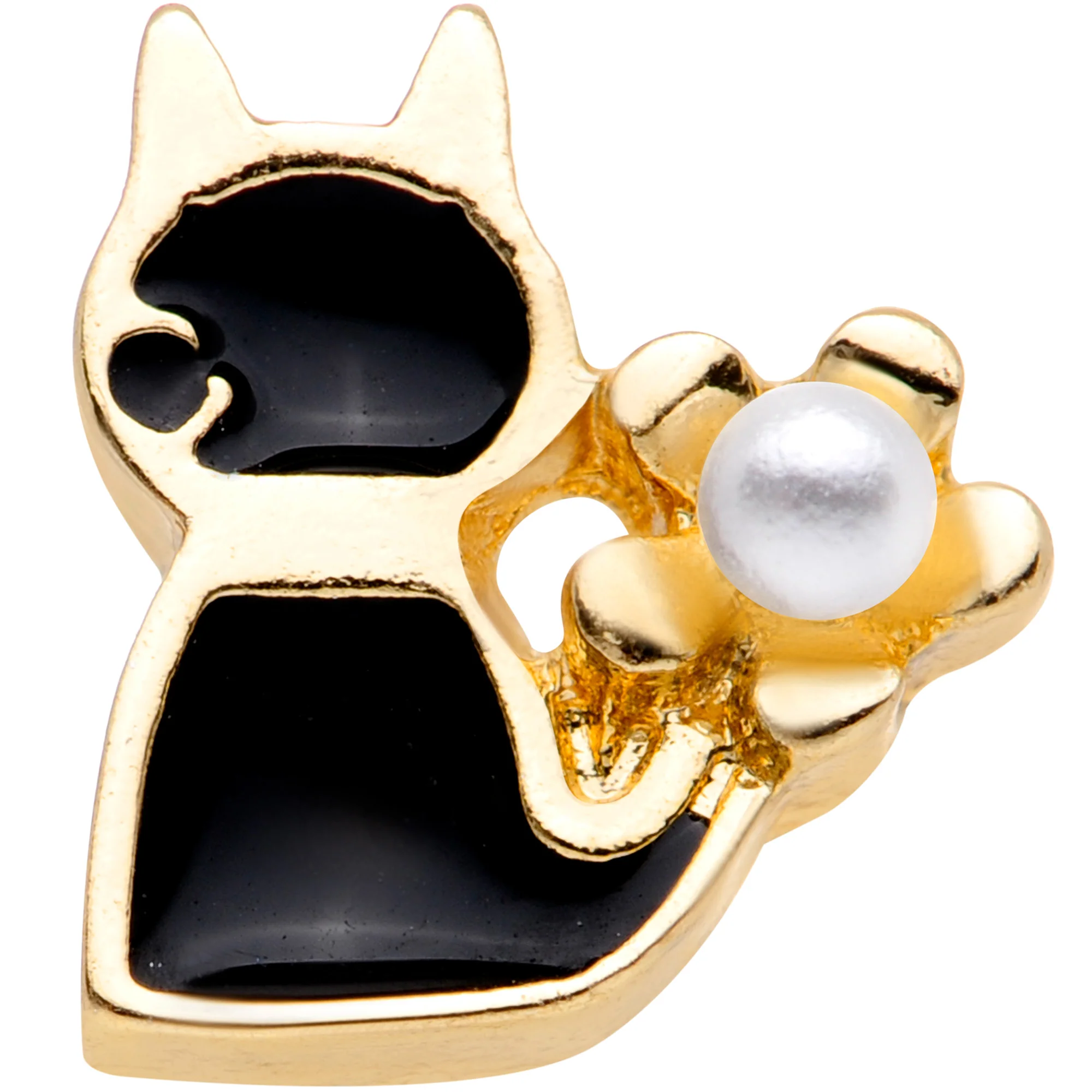 16G 1/4 Gold Tone Flower Black Cat Cartilage Tragus Earring - Image 2