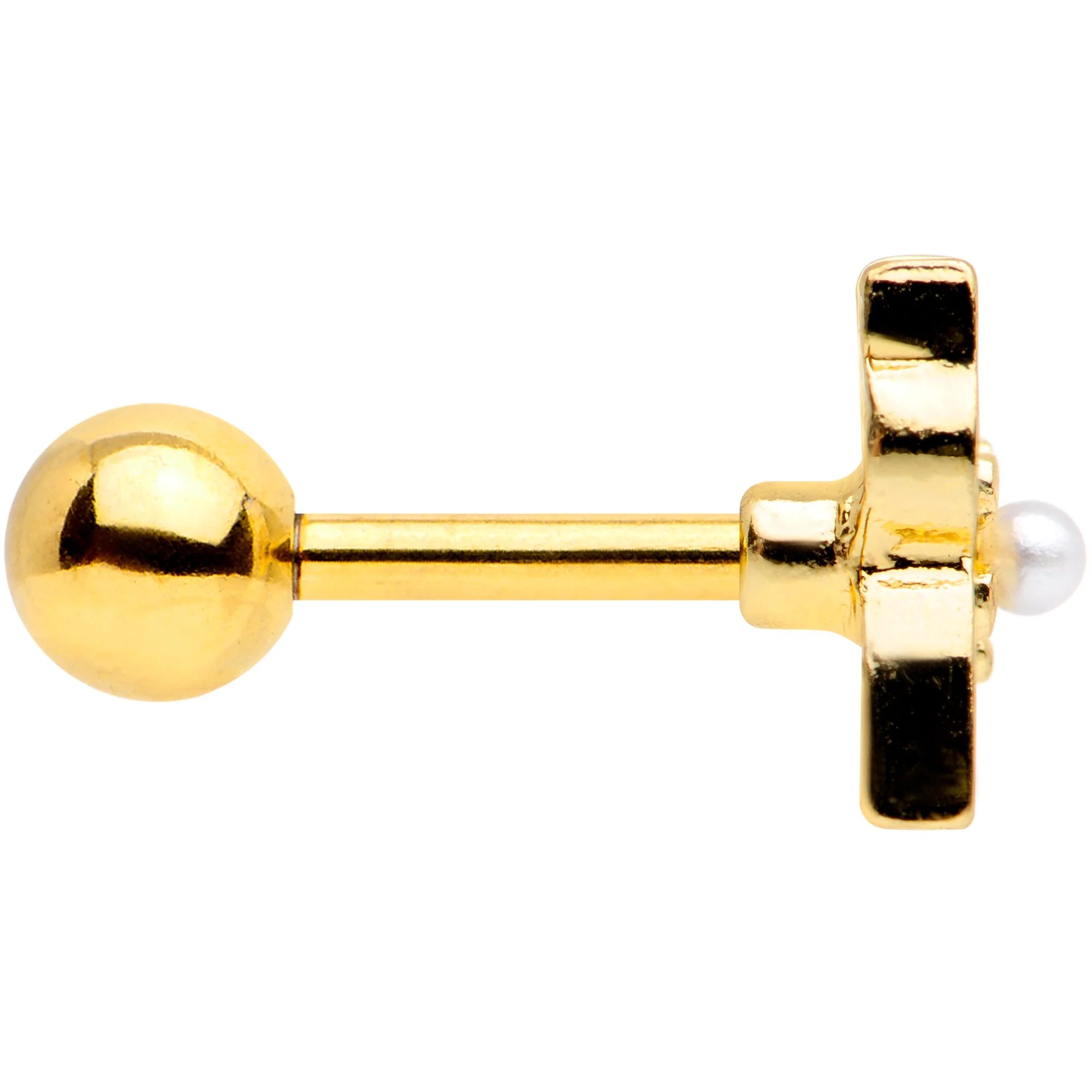 16G 1/4 Gold Tone Flower Black Cat Cartilage Tragus Earring - Image 3