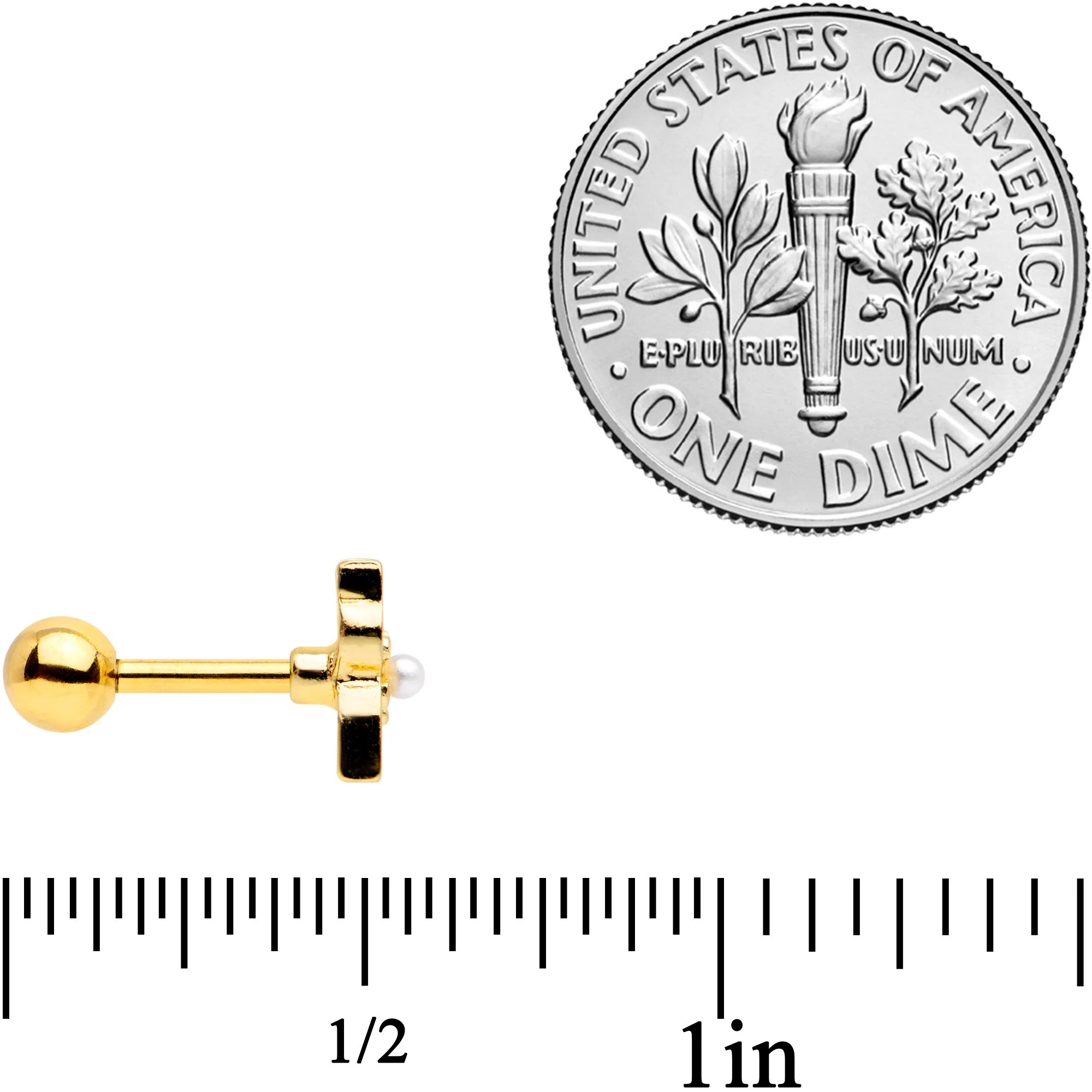 16G 1/4 Gold Tone Flower Black Cat Cartilage Tragus Earring - Image 4