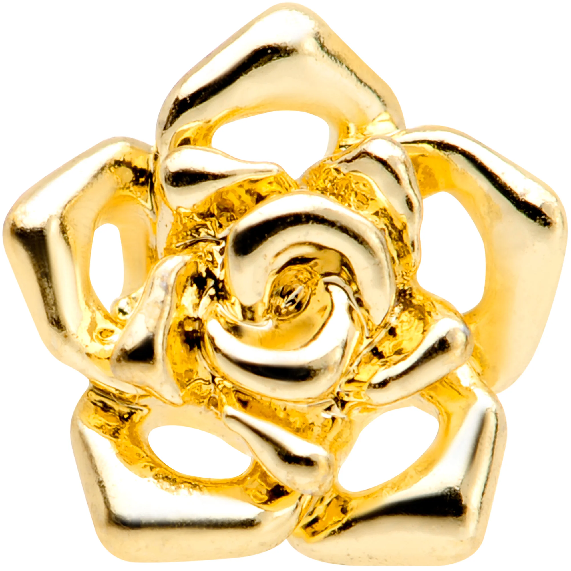 16G 1/4 Gold Tone Openwork Rose Flower Cartilage Tragus Earring - Image 2