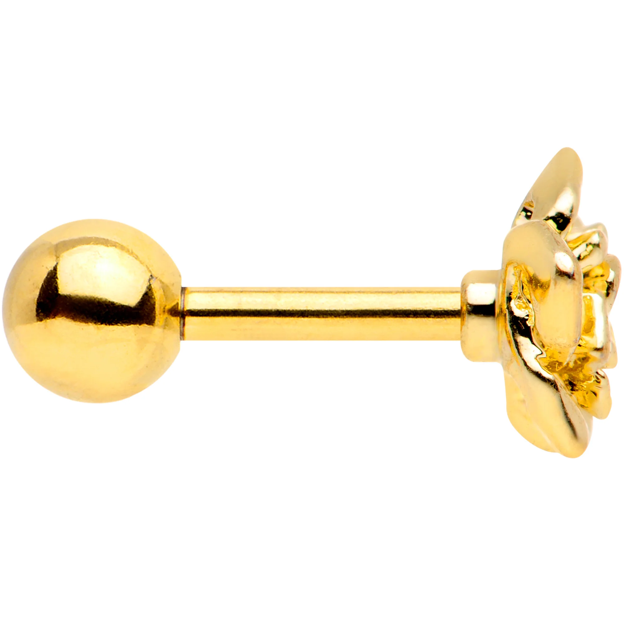 16G 1/4 Gold Tone Openwork Rose Flower Cartilage Tragus Earring - Image 3