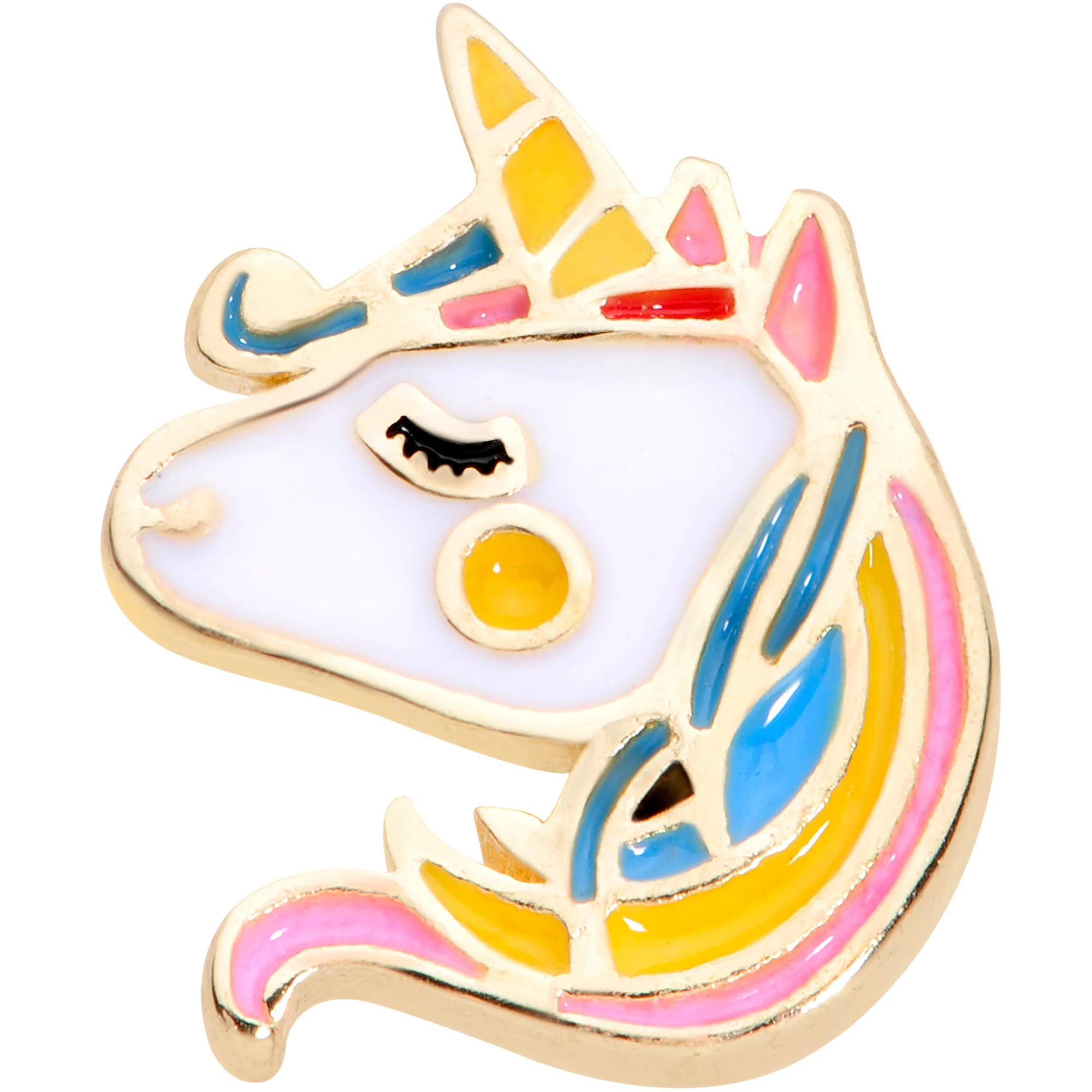 16G 1/4 Gold Tone Pastel Unicorn Cartilage Tragus Earring - Image 2