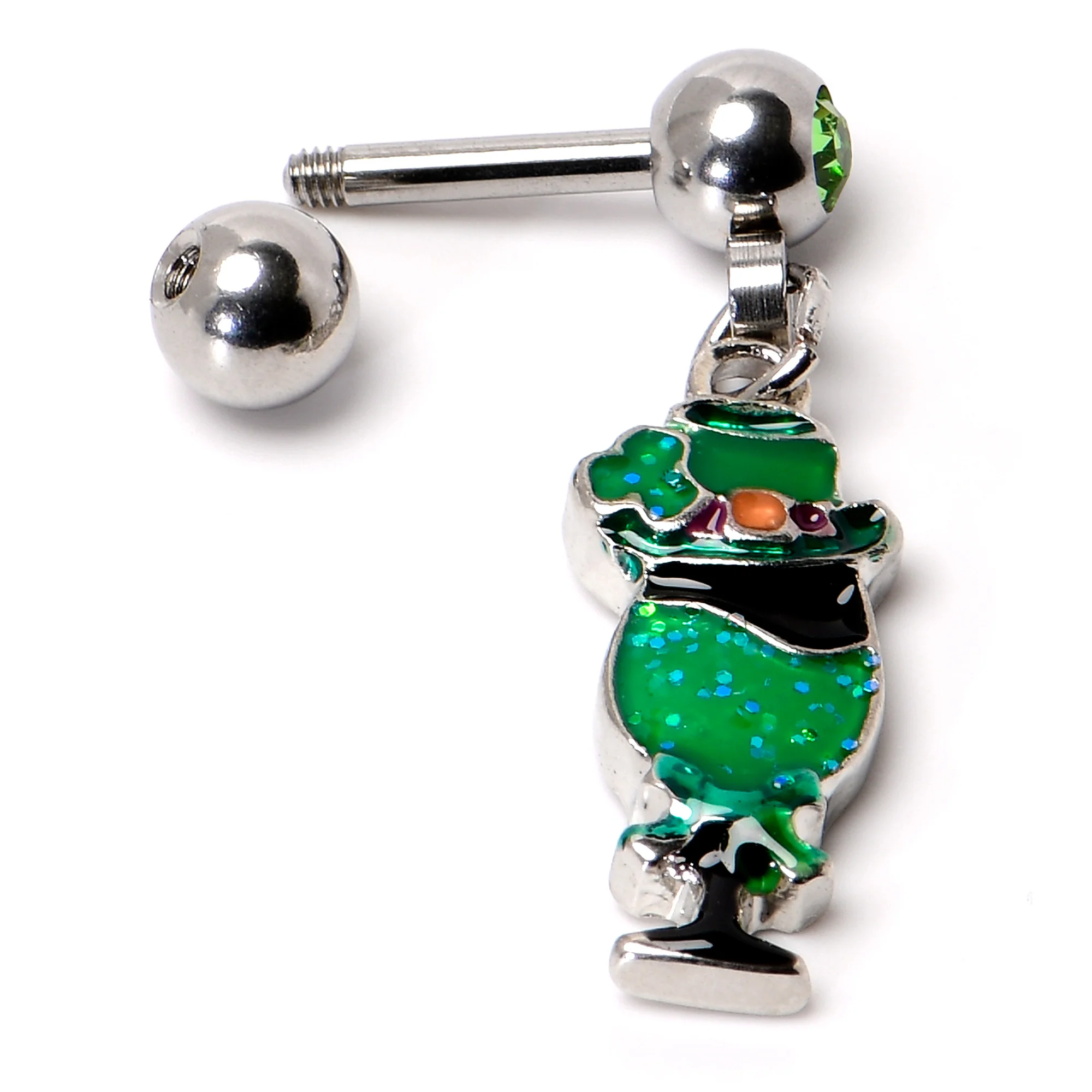 16G 1/4 Green Gem Fancy Leprechaun Dangle Cartilage Tragus Earring - Image 6