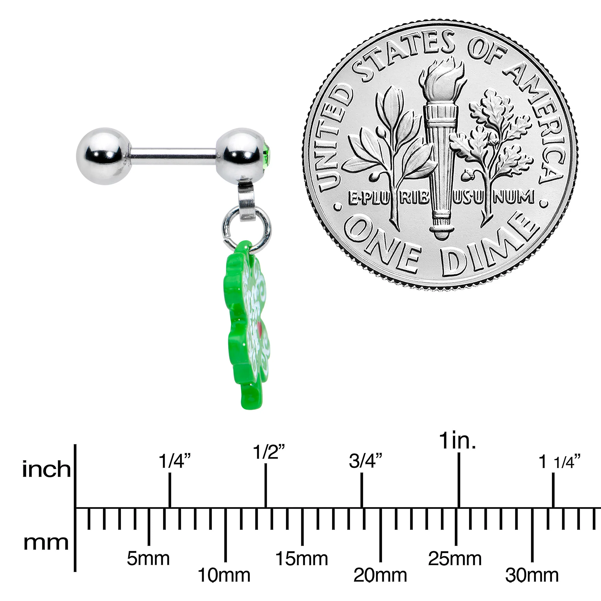 16G 1/4 Green Gem Kiss Me Shamrock St Patricks Cartilage Earring - Image 4