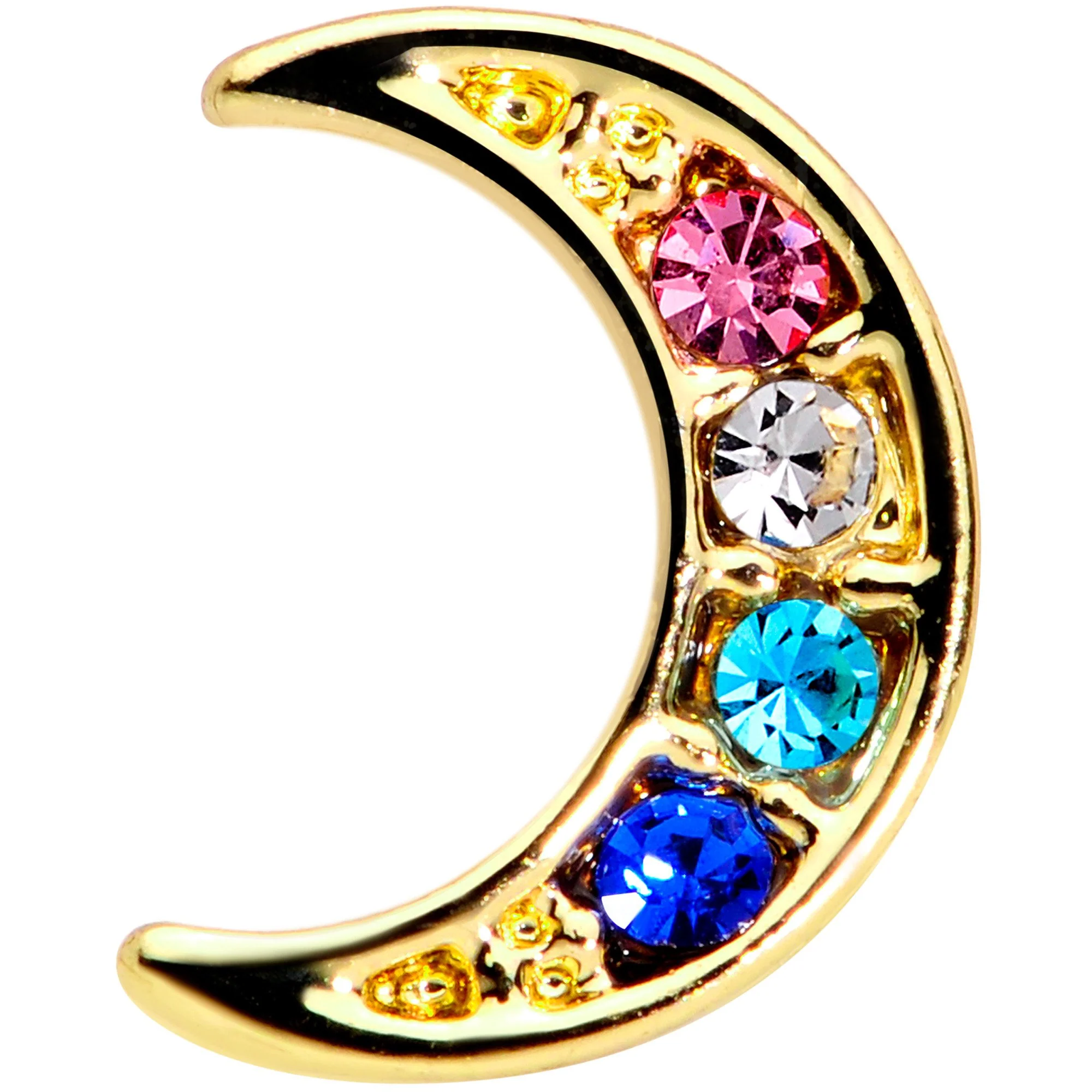 16G 1/4 Multicolor Gem Gold Tone Moon Cartilage Tragus Earring - Image 2