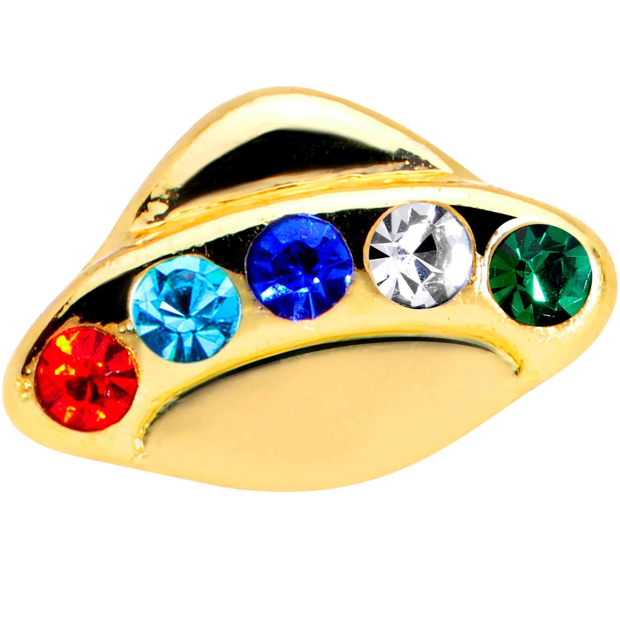 16G 1/4 Multicolor Gem Gold Tone UFO Cartilage Tragus - Image 2