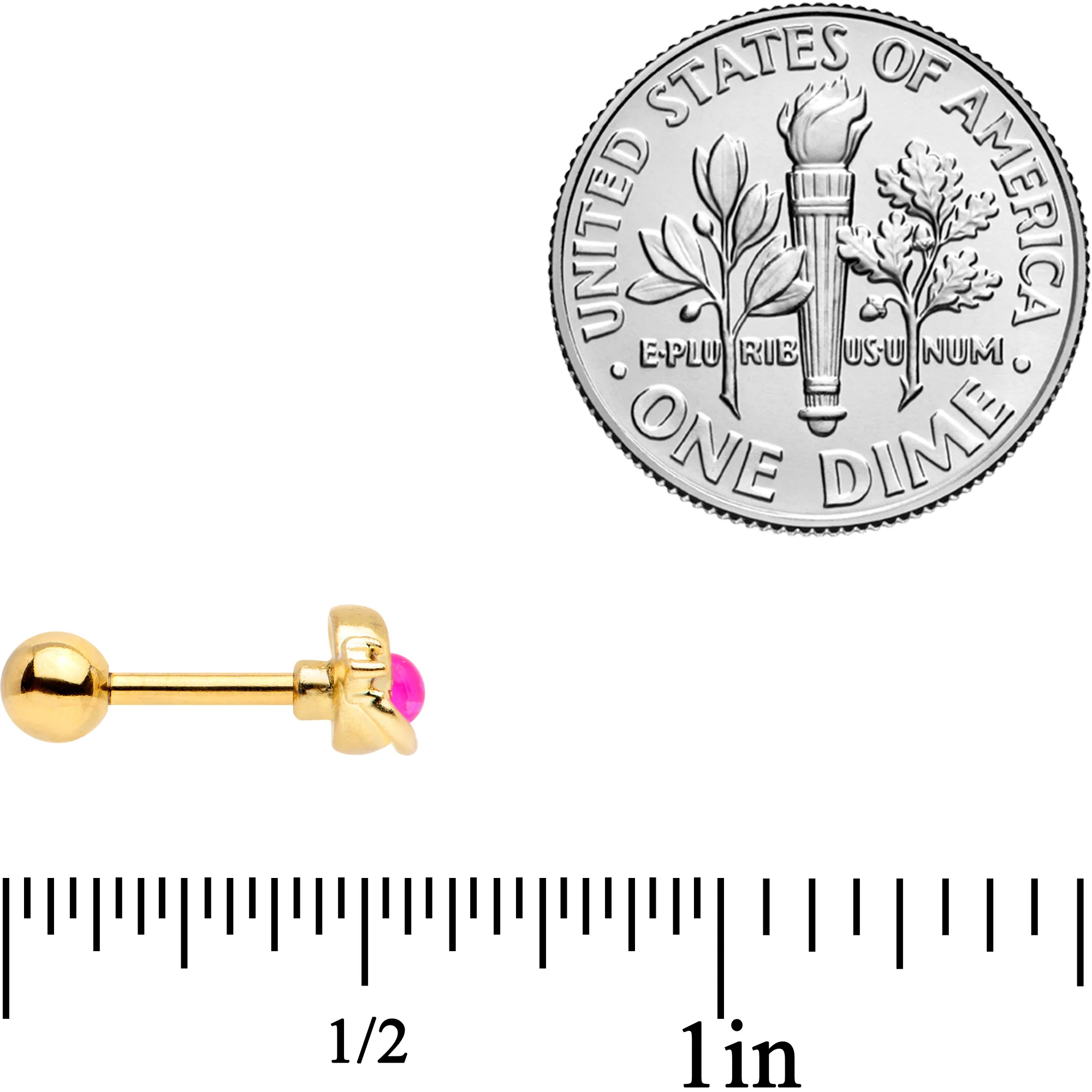 16G 1/4 Pink Faux Opal Gold Tone Heart Cartilage Tragus Set of 3 - Image 4