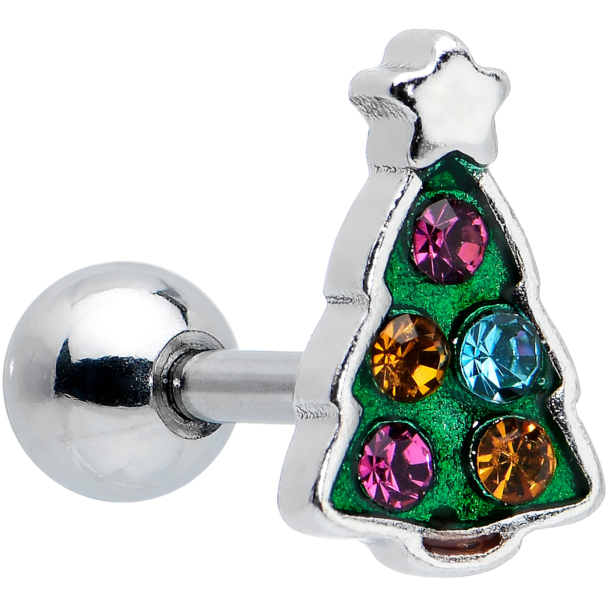 16G 1/4 Pink Gem Snowflake Christmas Cartilage Earring Set of 3 - Image 2