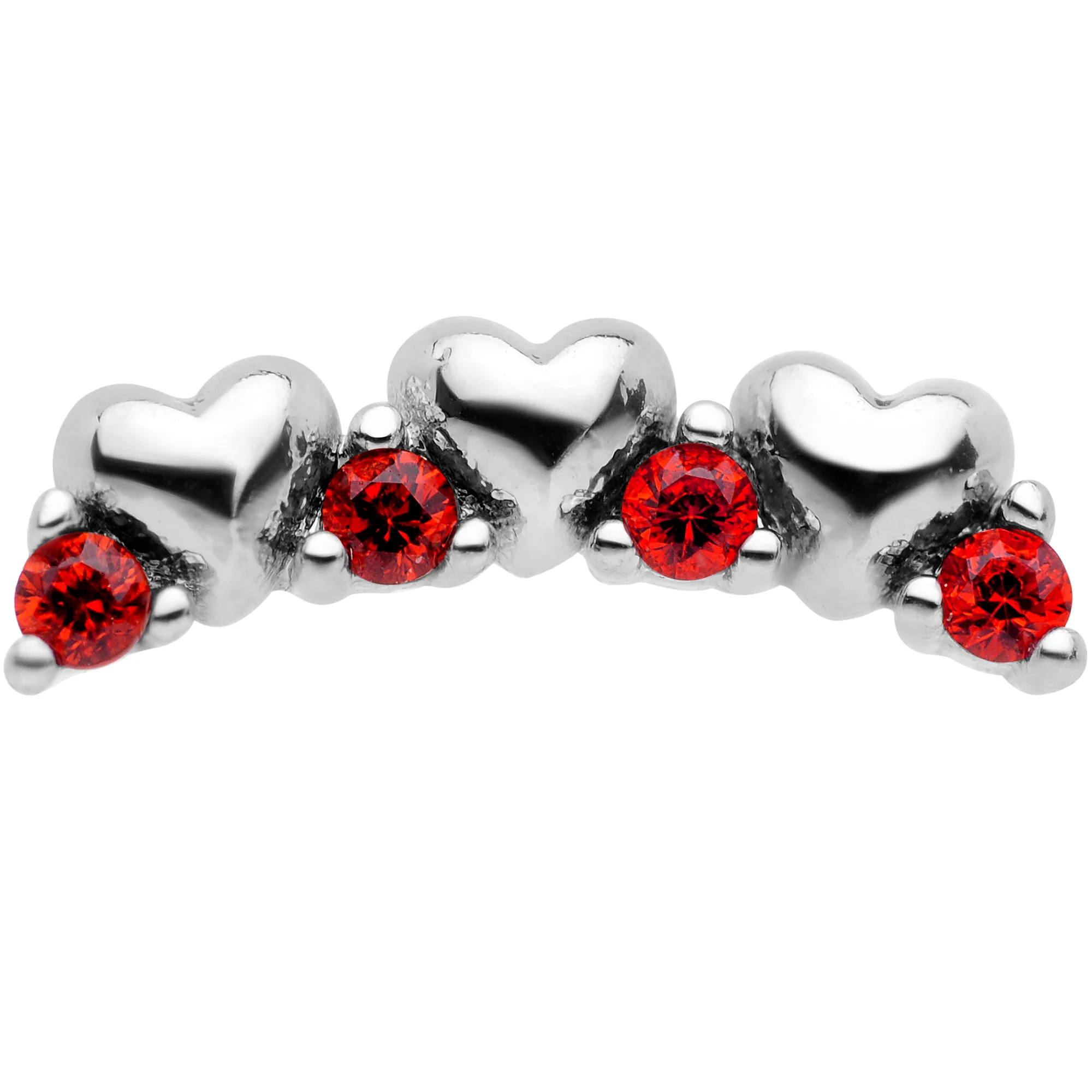 16G 1/4 Red CZ Gem Tiny Hearts Cartilage Tragus Earring - Image 2