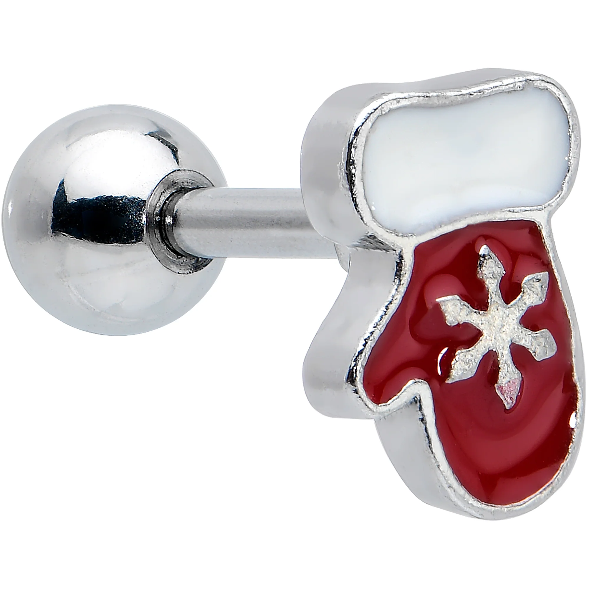 16G 1/4 Red Gem Mitten Snowflake Cartilage Tragus Earring Curation Set of 3 - Image 2