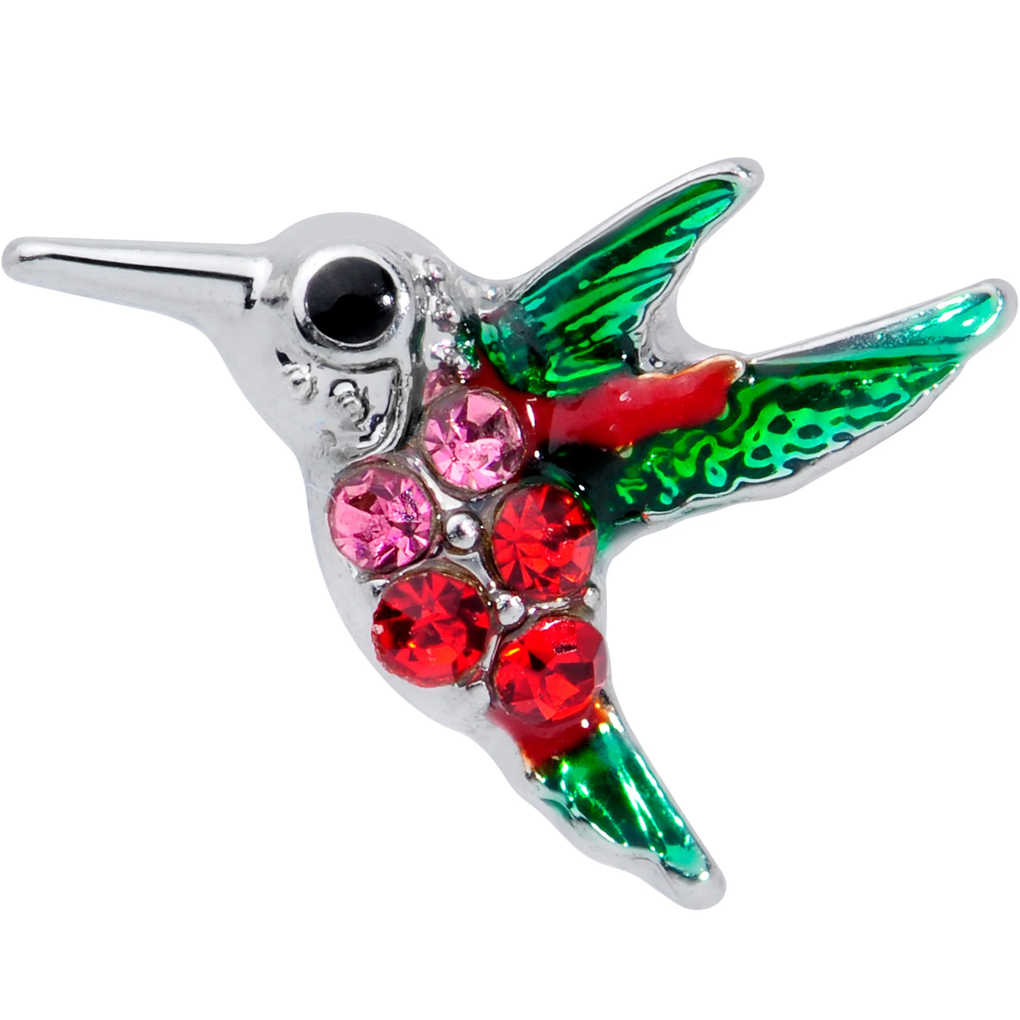 16G 1/4 Red Pink Gem Hummingbird Cartilage Tragus Earring - Image 2