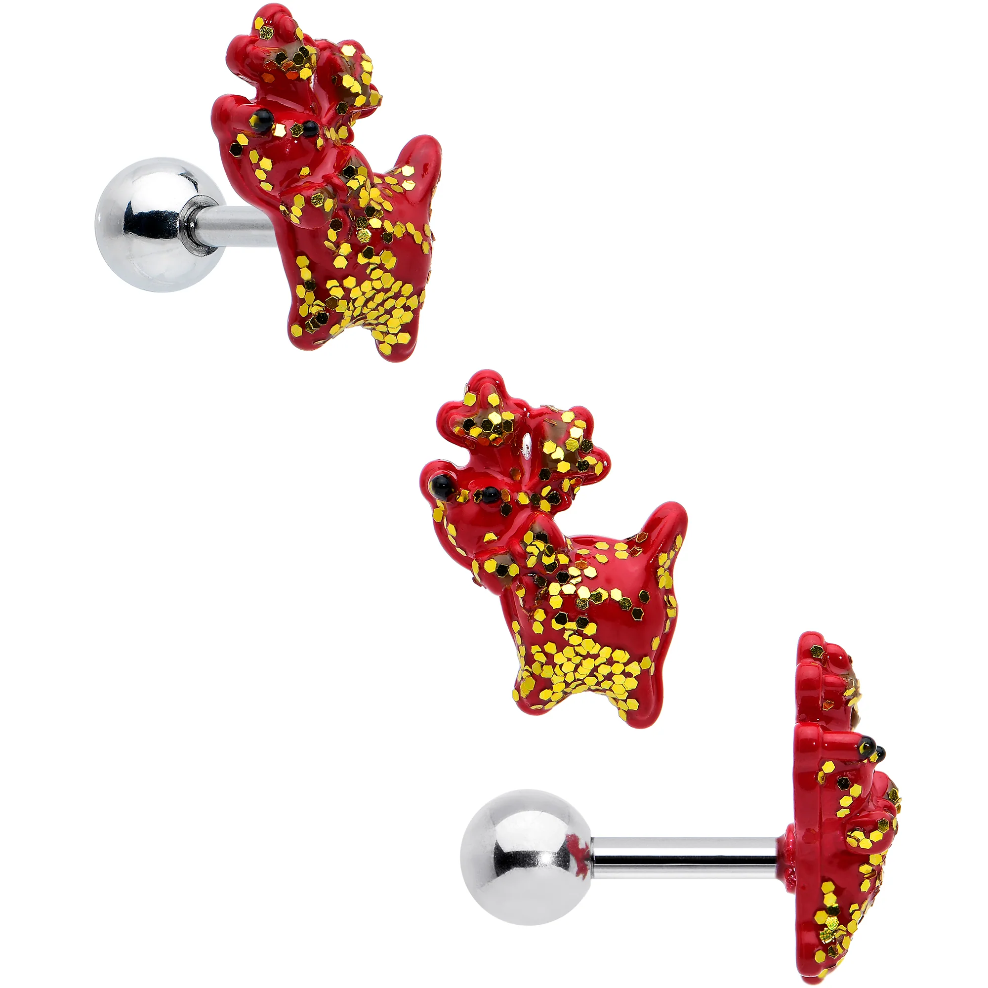 16G 1/4 Reindeer Snowman Christmas Cartilage Earring Set of 3 - Image 2