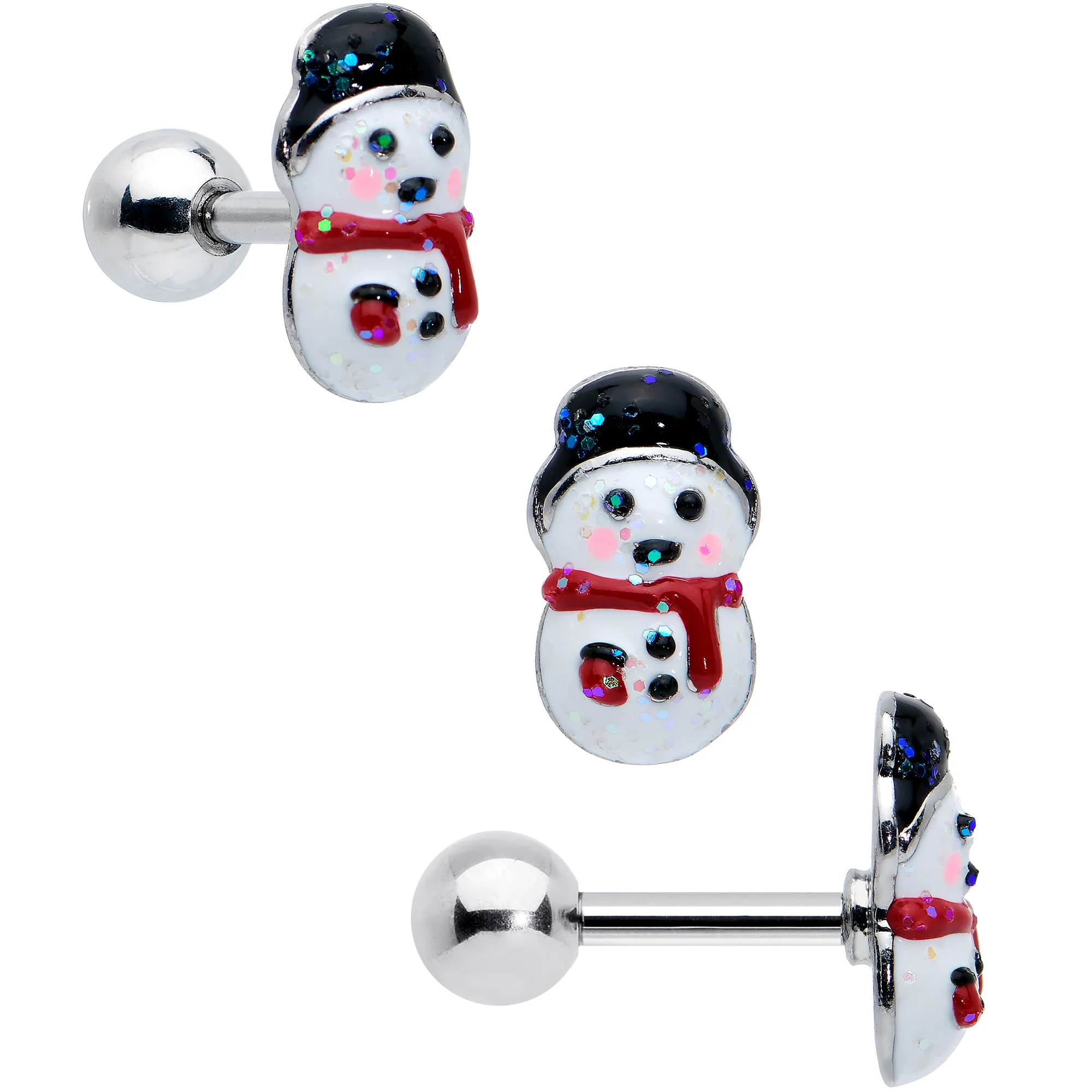 16G 1/4 Reindeer Snowman Christmas Cartilage Earring Set of 3 - Image 3