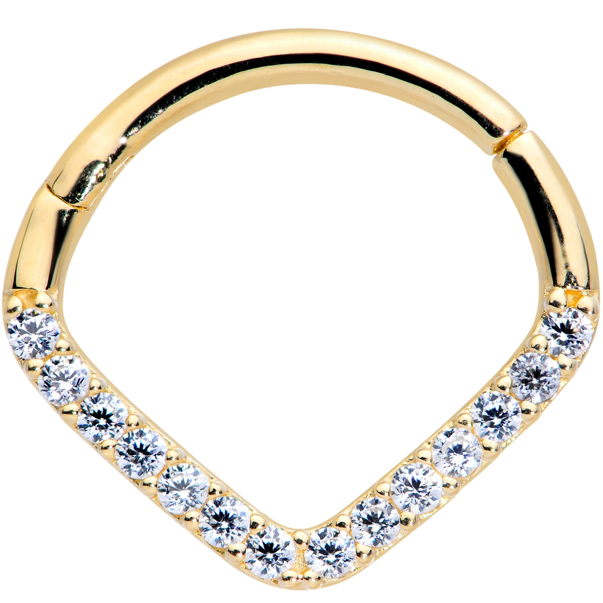 16G 3/8 14k Gold Clear CZ Gem Chevron Hinged Segment Ring - Image 3
