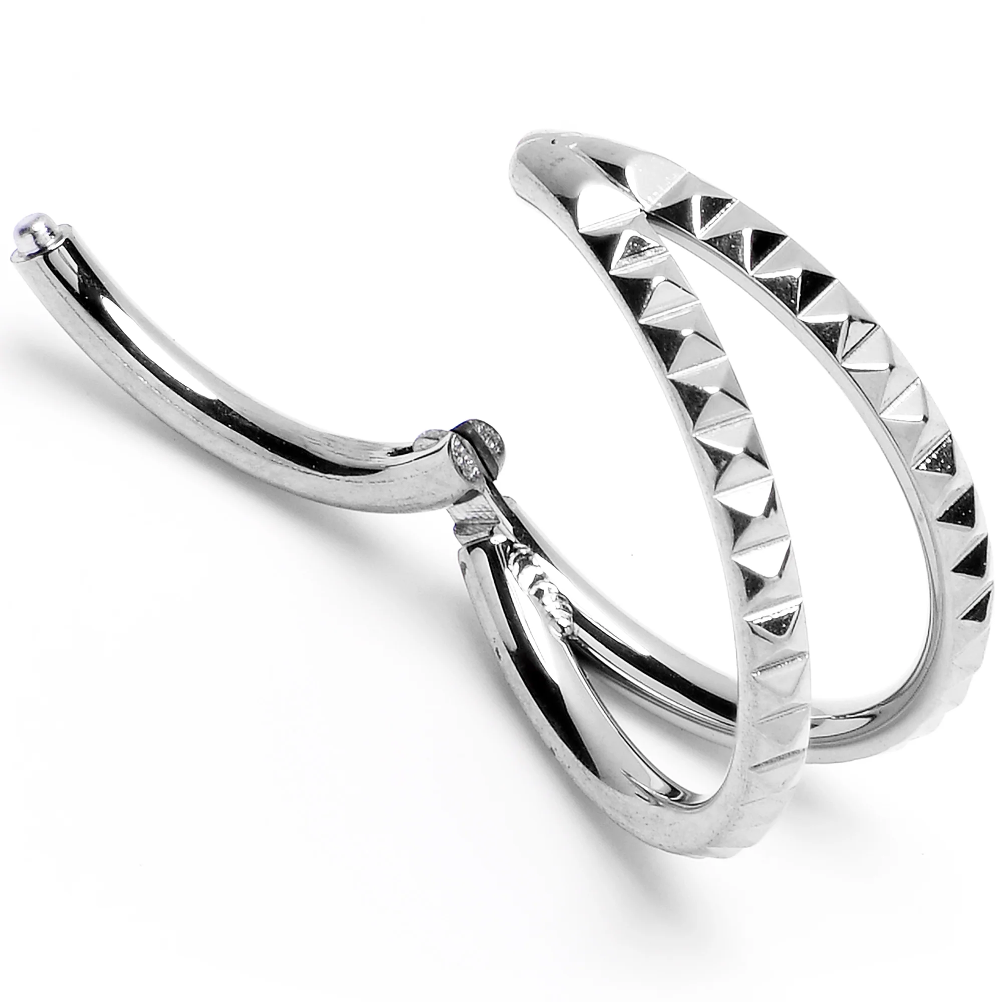 16G 3/8" 316L Steel Double Spike Precision Hinged Segment Ring - Image 2