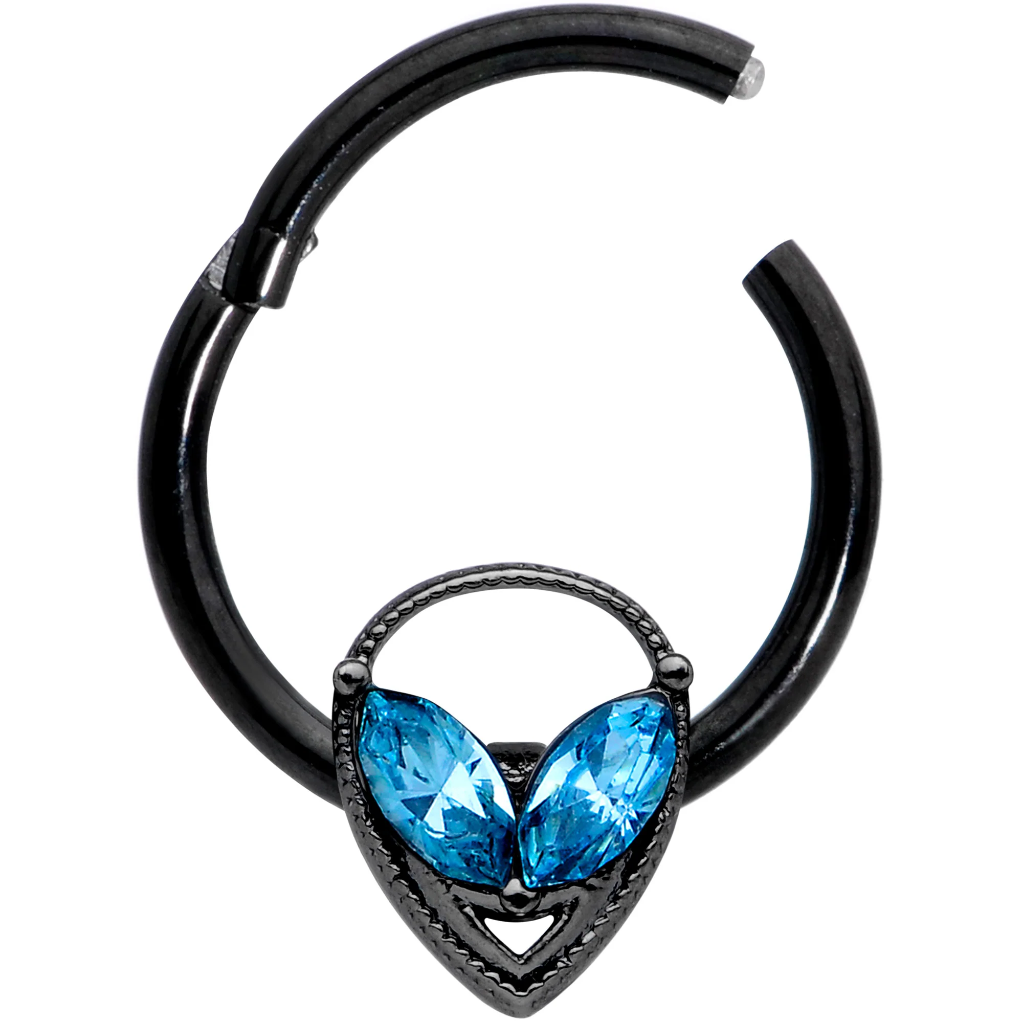 16G 3/8 Aqua Gem Black Hollow Alien Septum Ring - Image 2