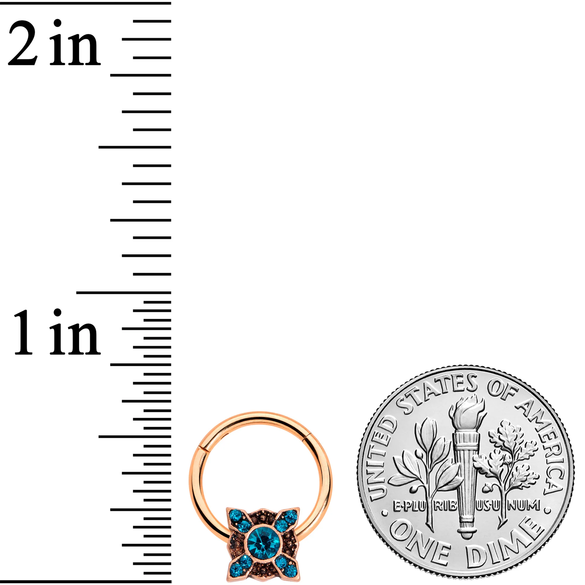 16G 3/8 Aqua Gem Rose Gold Tone Renaissance Hinged Segment Ring - Image 4