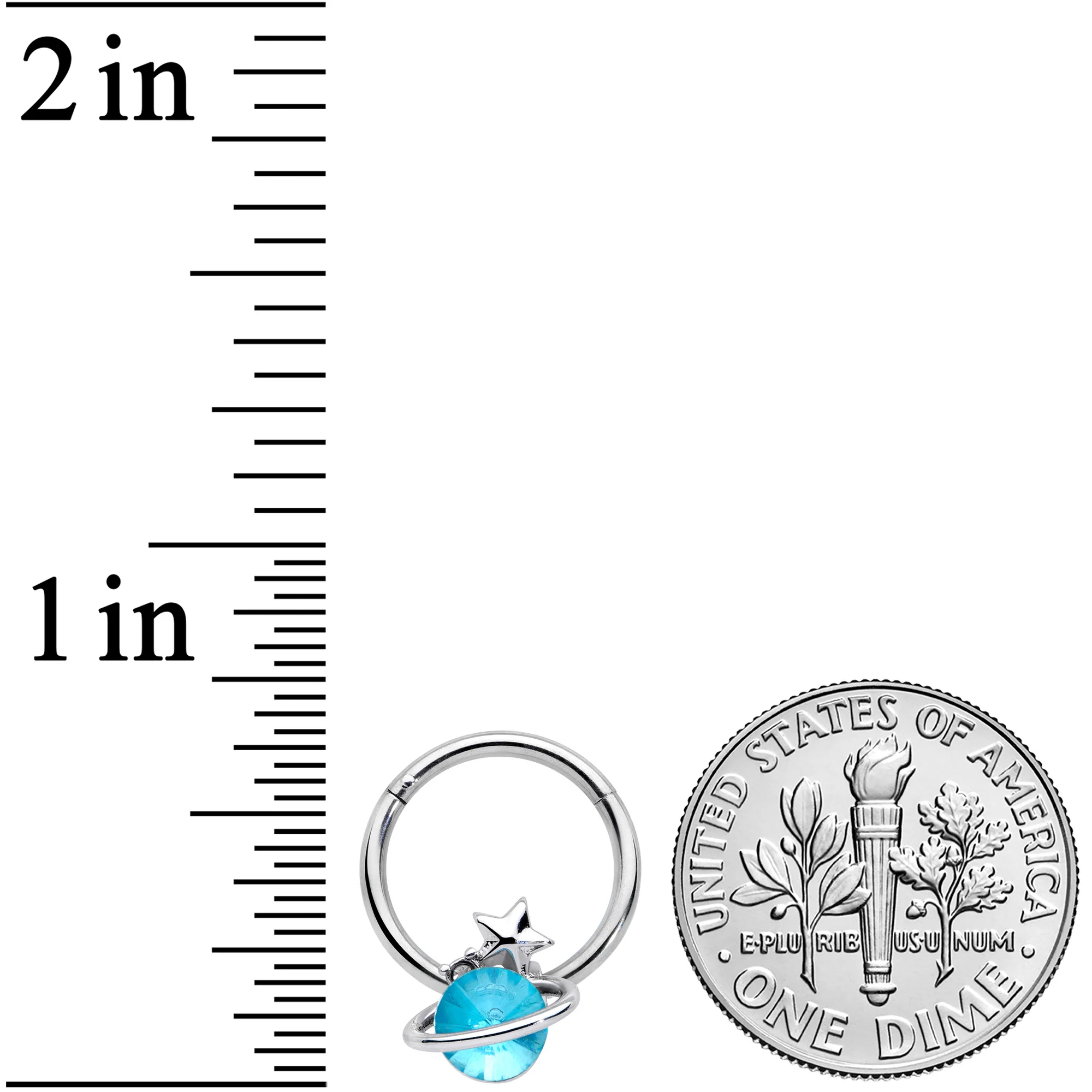 16G 3/8 Aqua Gem Star Saturn Planet Hinged Segment Ring - Image 3