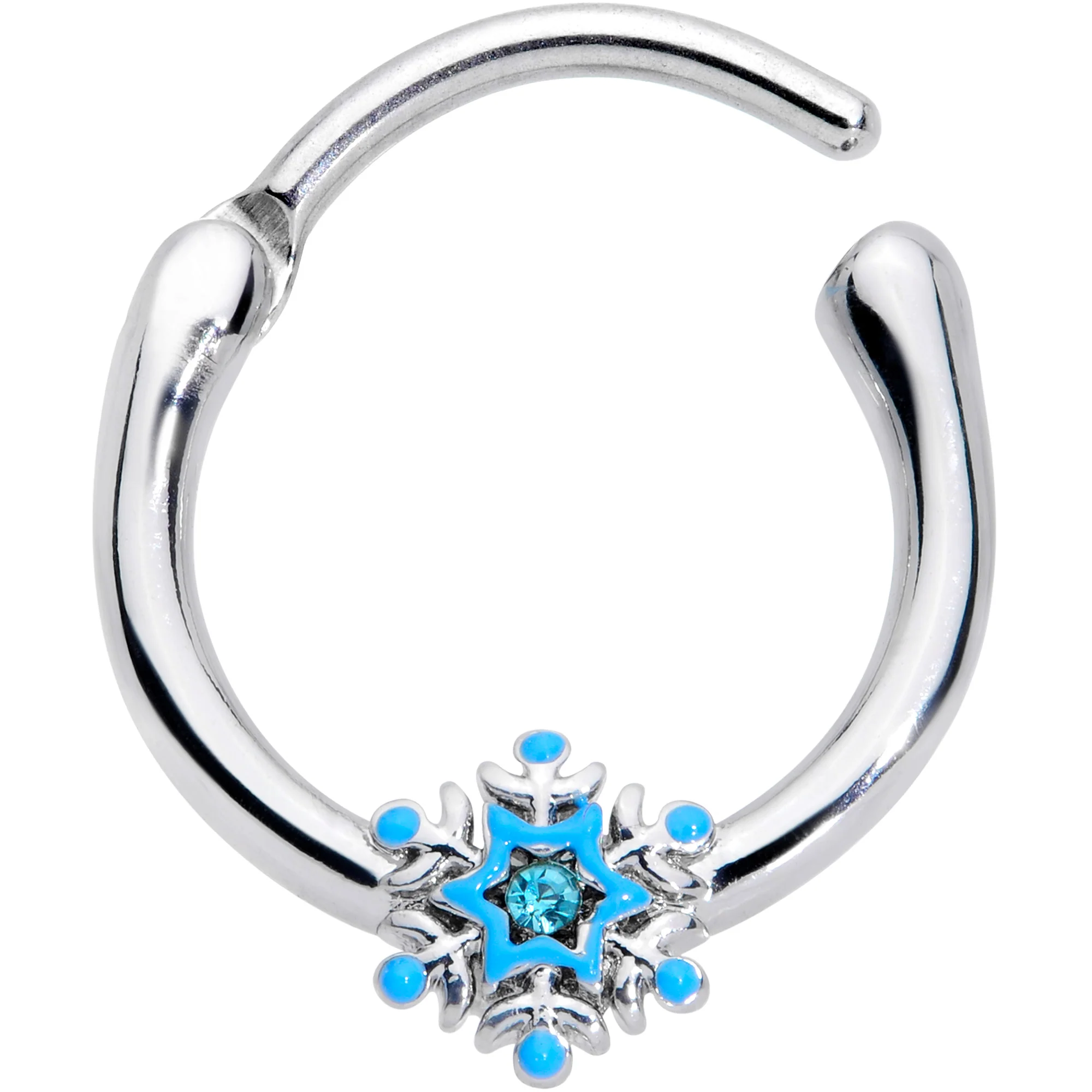 16G 3/8 Aqua Gem Winter Snowflake Septum Clicker - Image 2