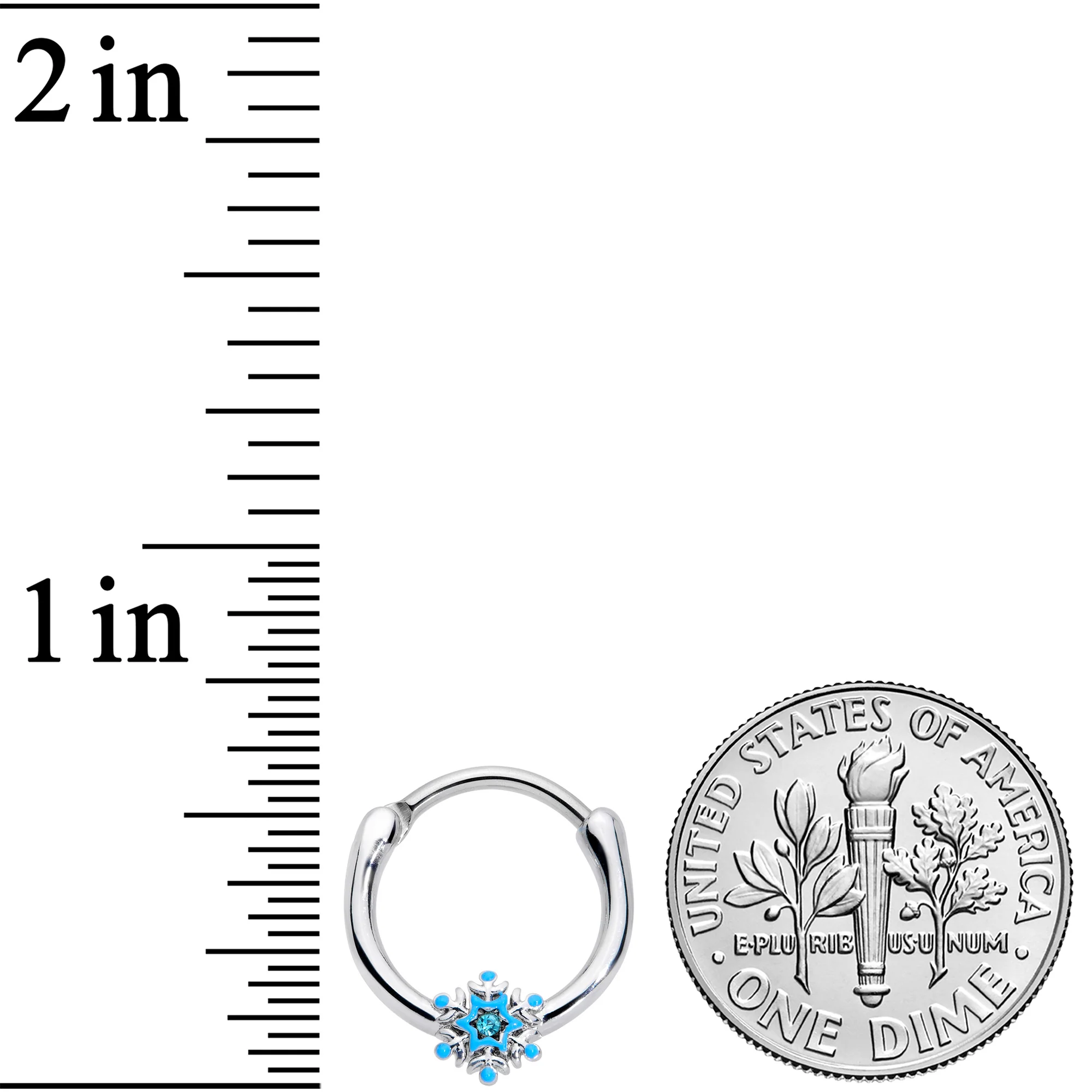 16G 3/8 Aqua Gem Winter Snowflake Septum Clicker - Image 3
